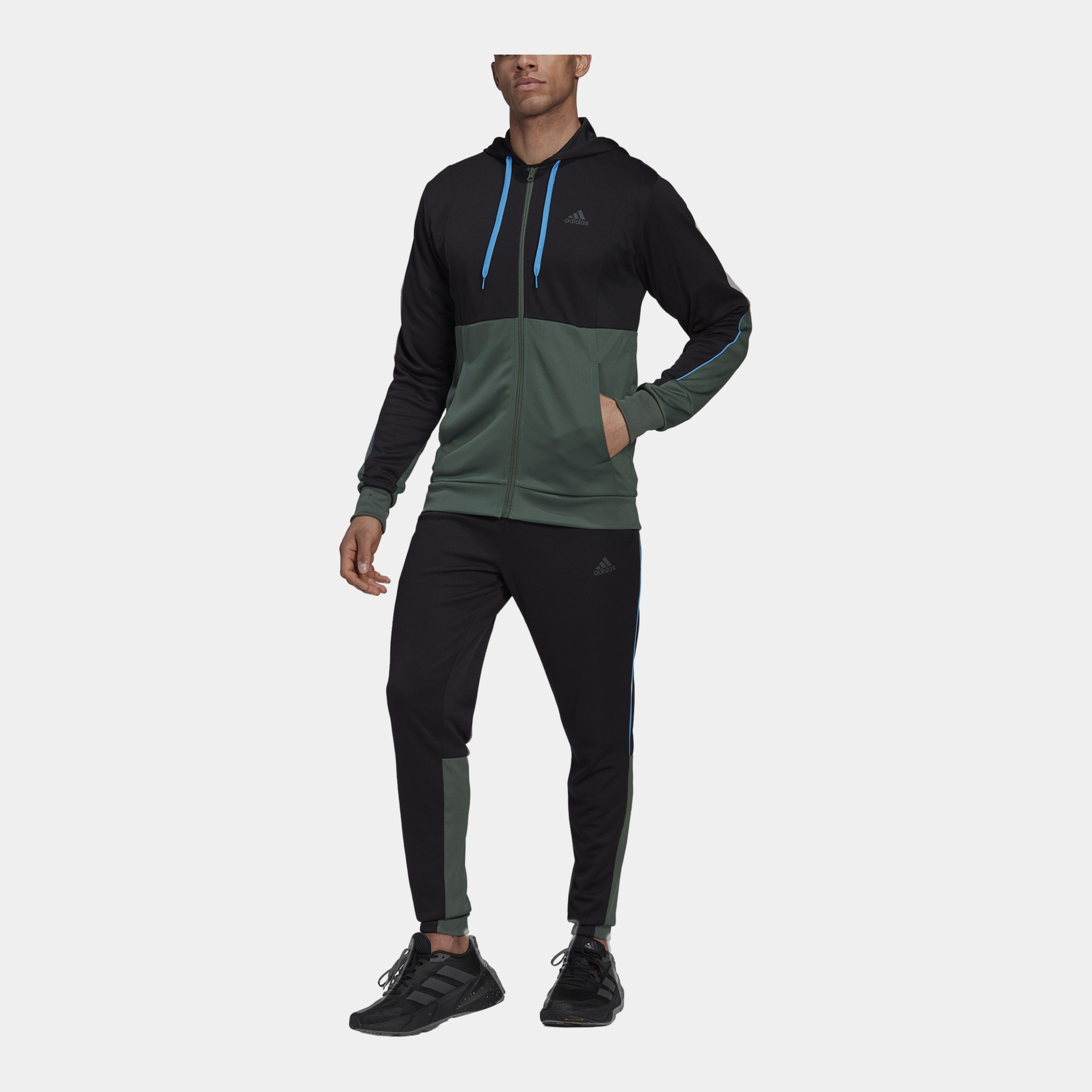 adidas Sportswear Ribbed AEROREADY Full-Zip Hoodie Erkek Eşofman Takımı