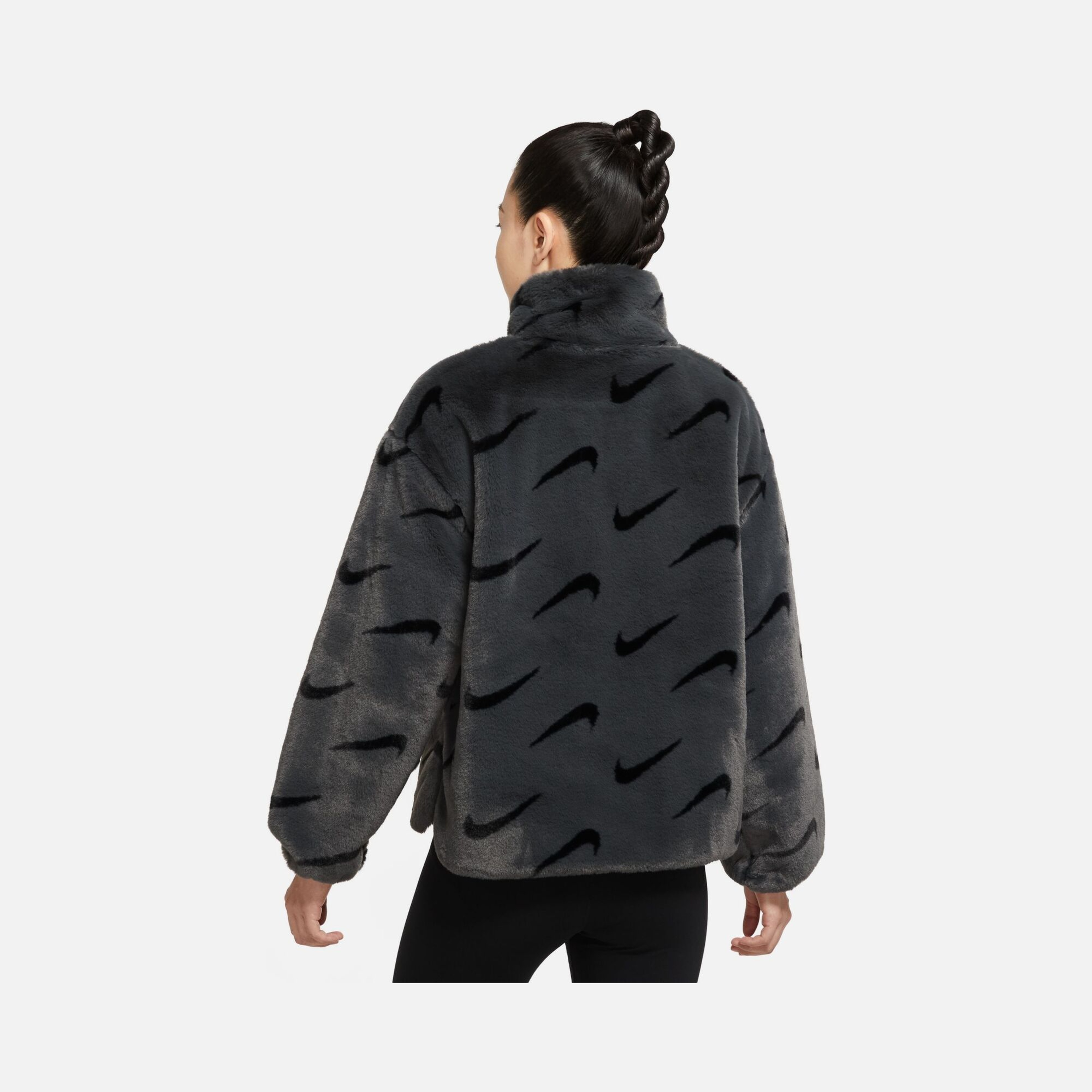 Nike Sportswear Plush Swoosh Printed Faux Fur Full-Zip Kadın Ceket