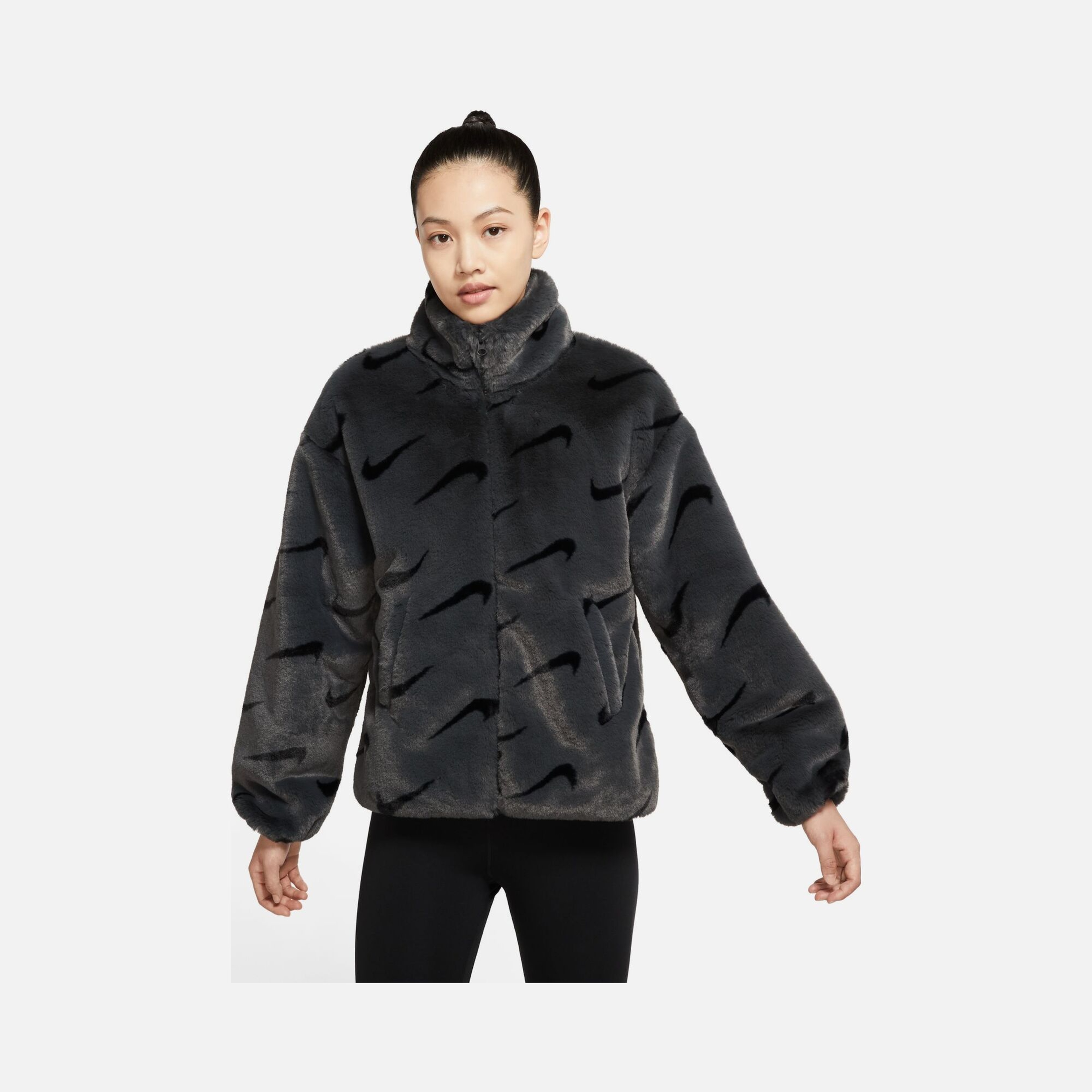 Nike Sportswear Plush Swoosh Printed Faux Fur Full-Zip Kadın Ceket