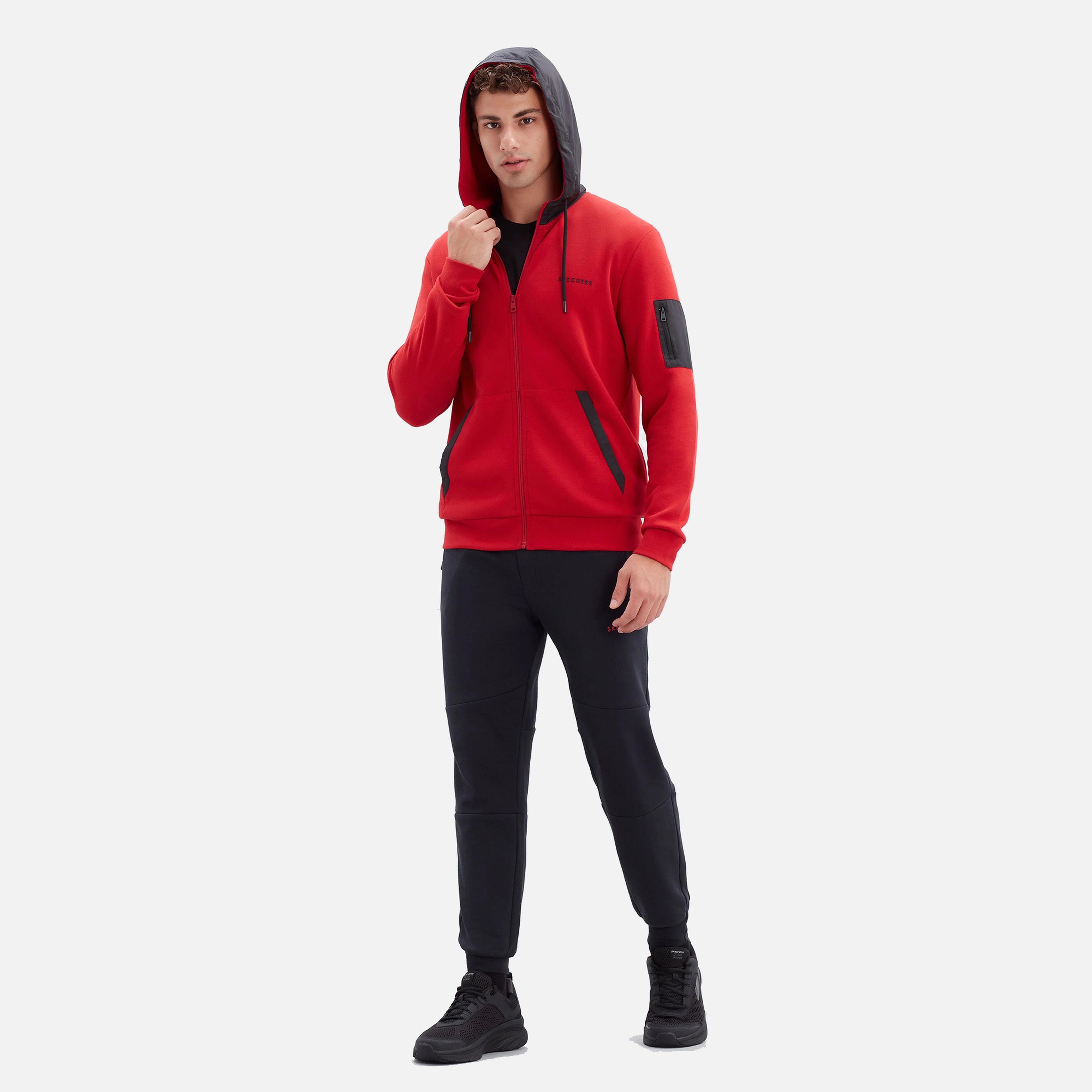 Skechers 2 XI Lock Woven Detailed Full-Zip Hoodie Sweatshirt