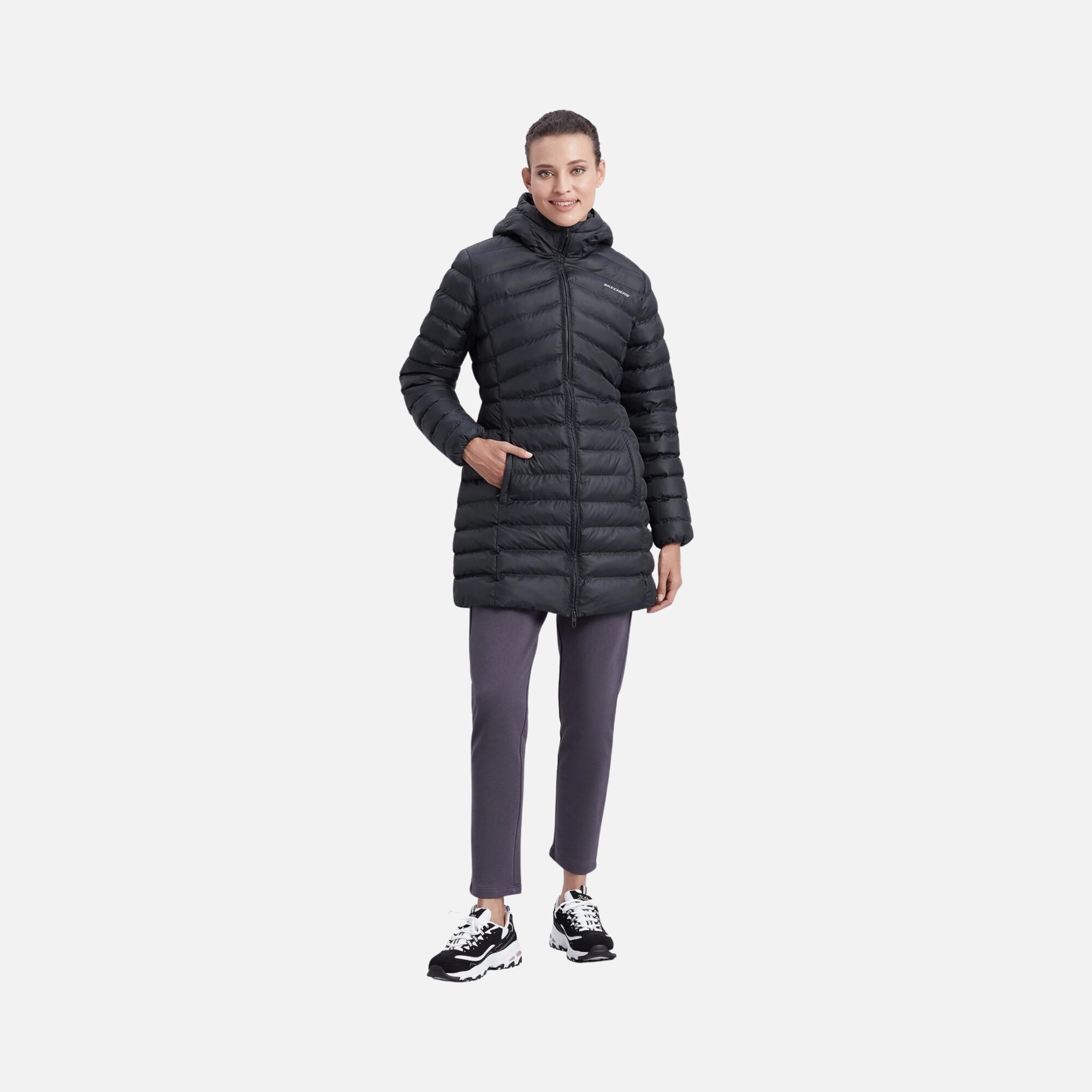 Skechers Essential Maxi Length Full-Zip Hoodie Kadın Mont | Barçın