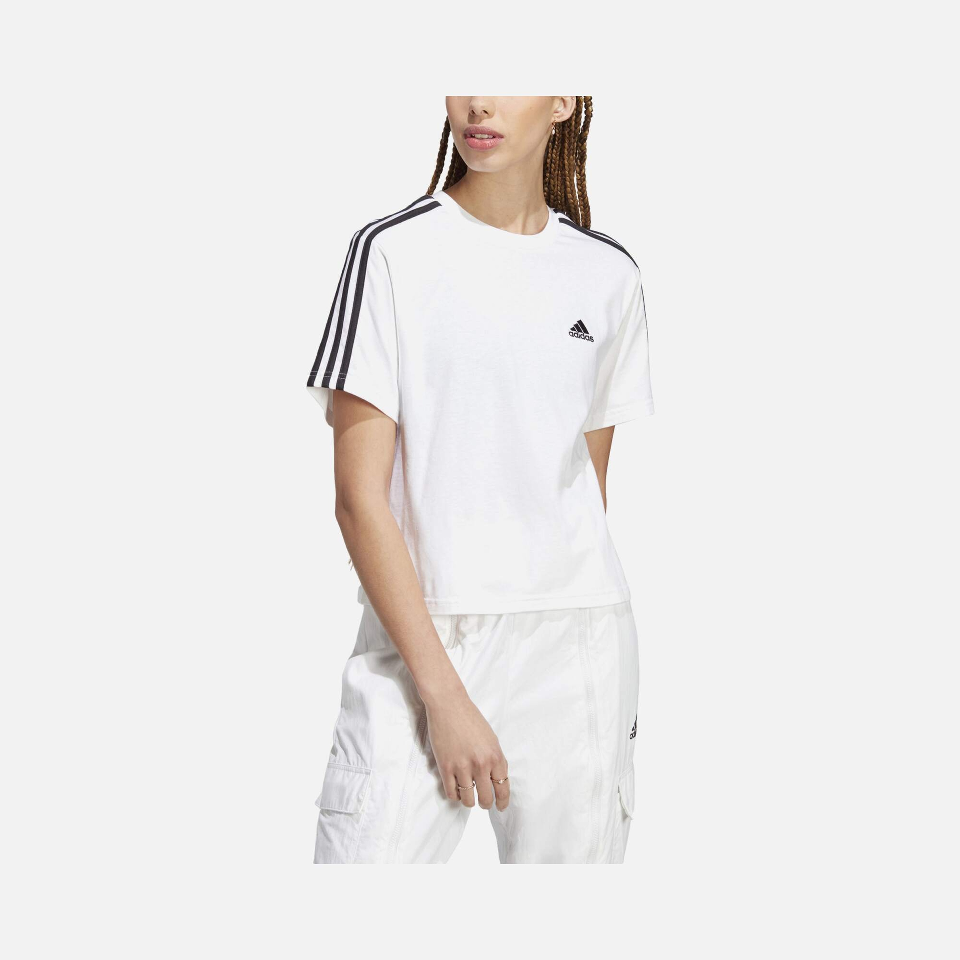 adidas Essentials 3-Stripes Single Jersey Crop Kadın Tişört