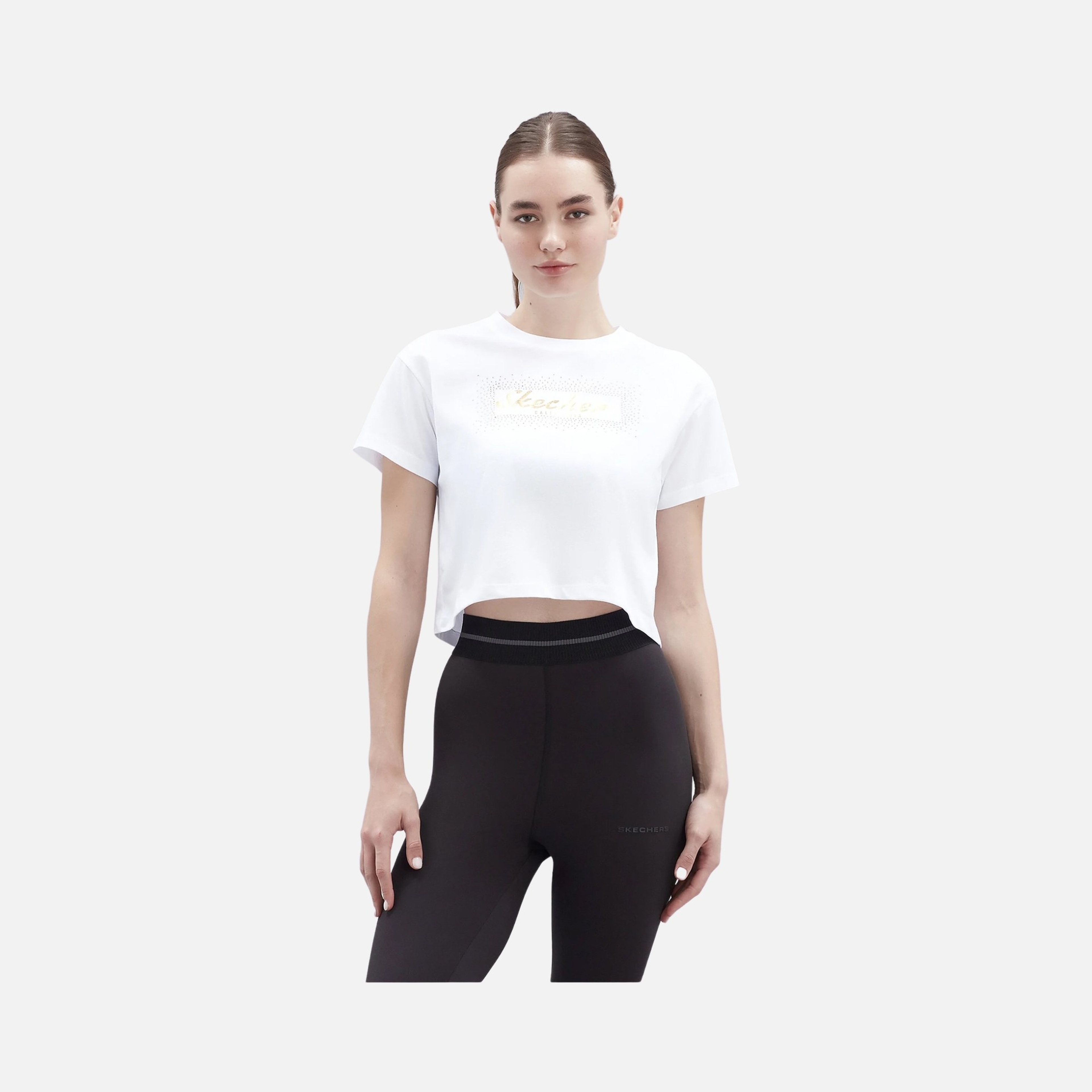 Skechers Graphic Shiny Logo Cropped Training Short-Sleeve Kadın Tişört