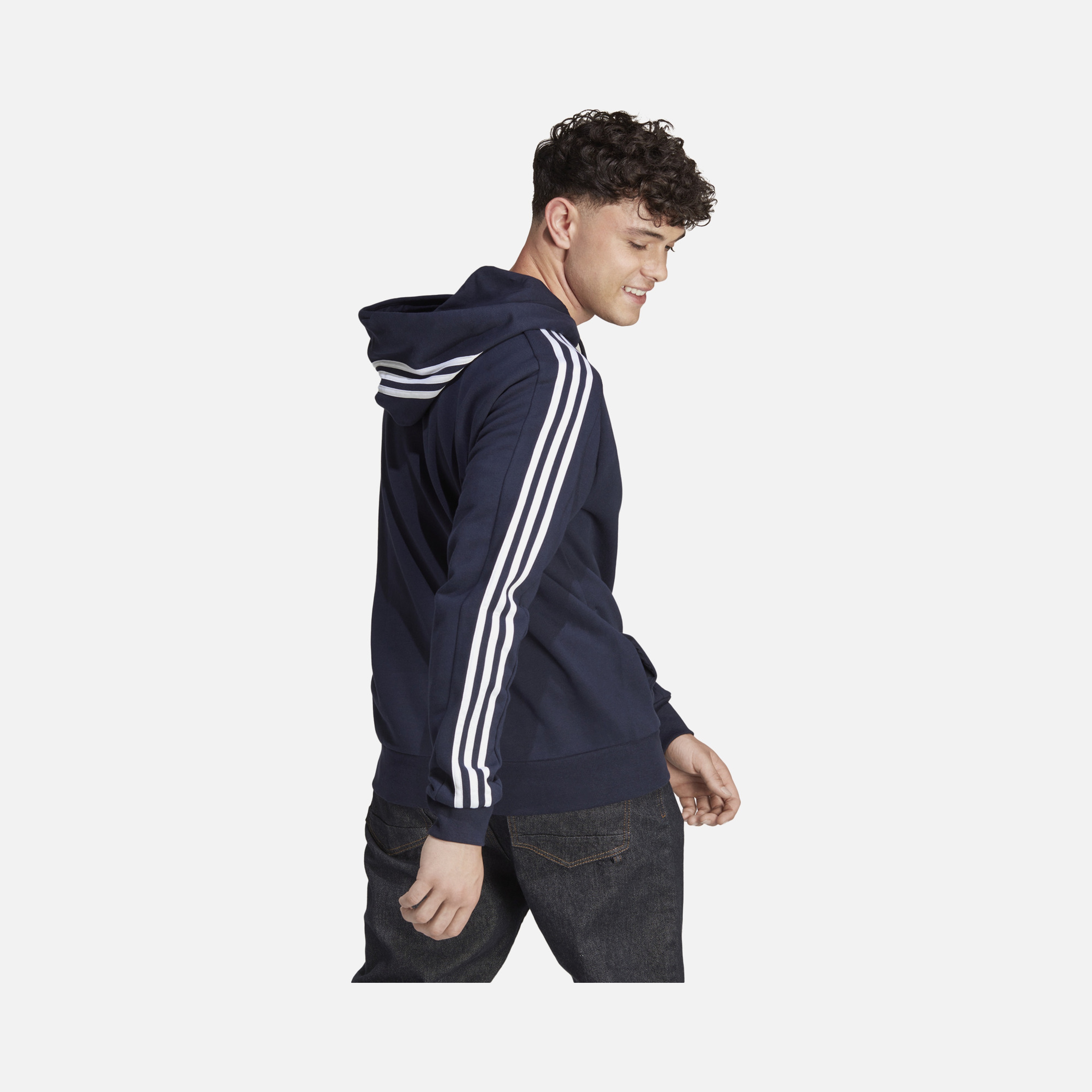 adidas Essentials French Terry 3-Stripes Full-Zip Hoodie Erkek Sweatshirt
