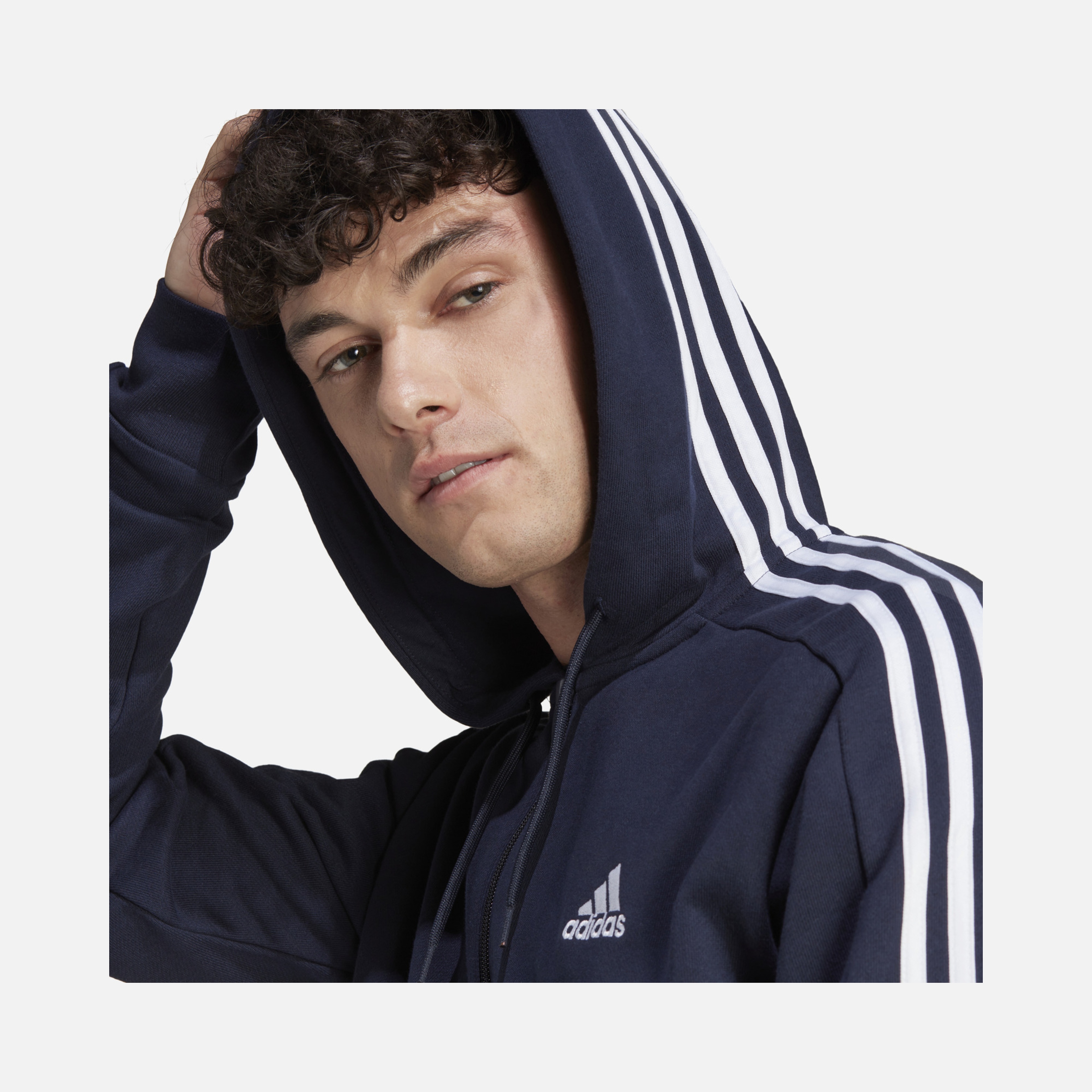 adidas Essentials French Terry 3-Stripes Full-Zip Hoodie Erkek Sweatshirt