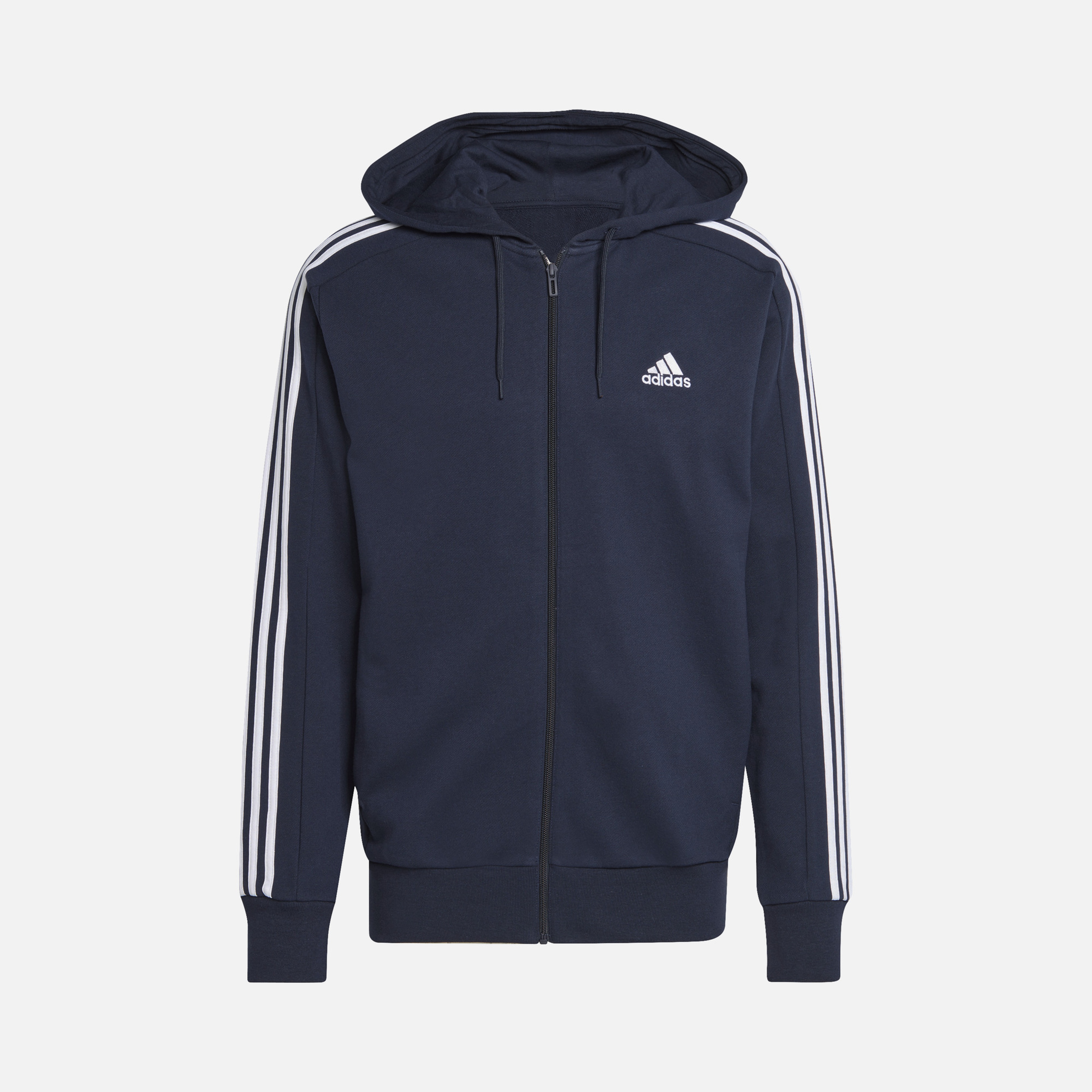 adidas Essentials French Terry 3-Stripes Full-Zip Hoodie Erkek Sweatshirt