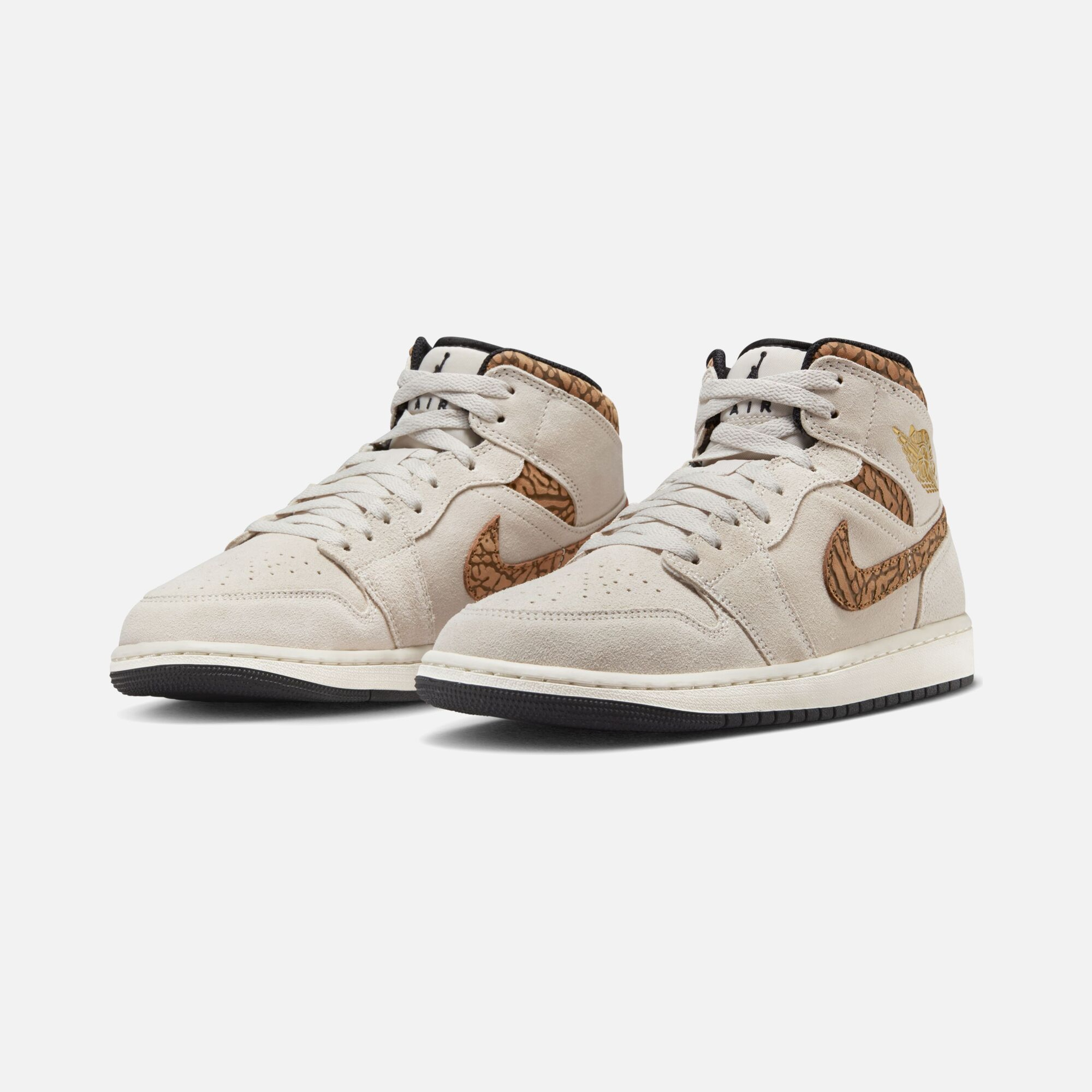 Nike Air Jordan 1 Mid SE ''Elephant Printed Swoosh and Gold