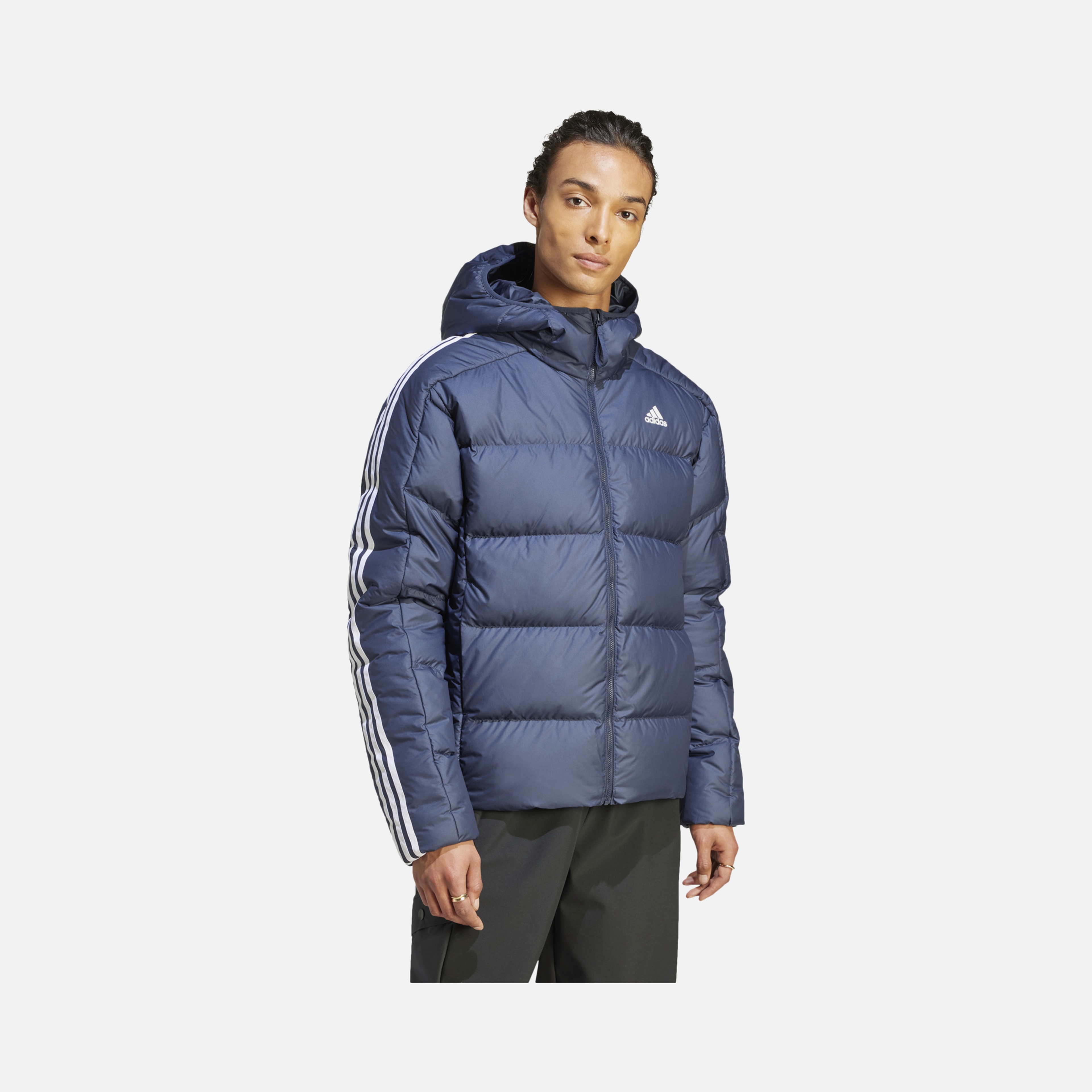 adidas Essentials Midweight Down 3-Stripes Full-Zip Hoodie Erkek Ceket