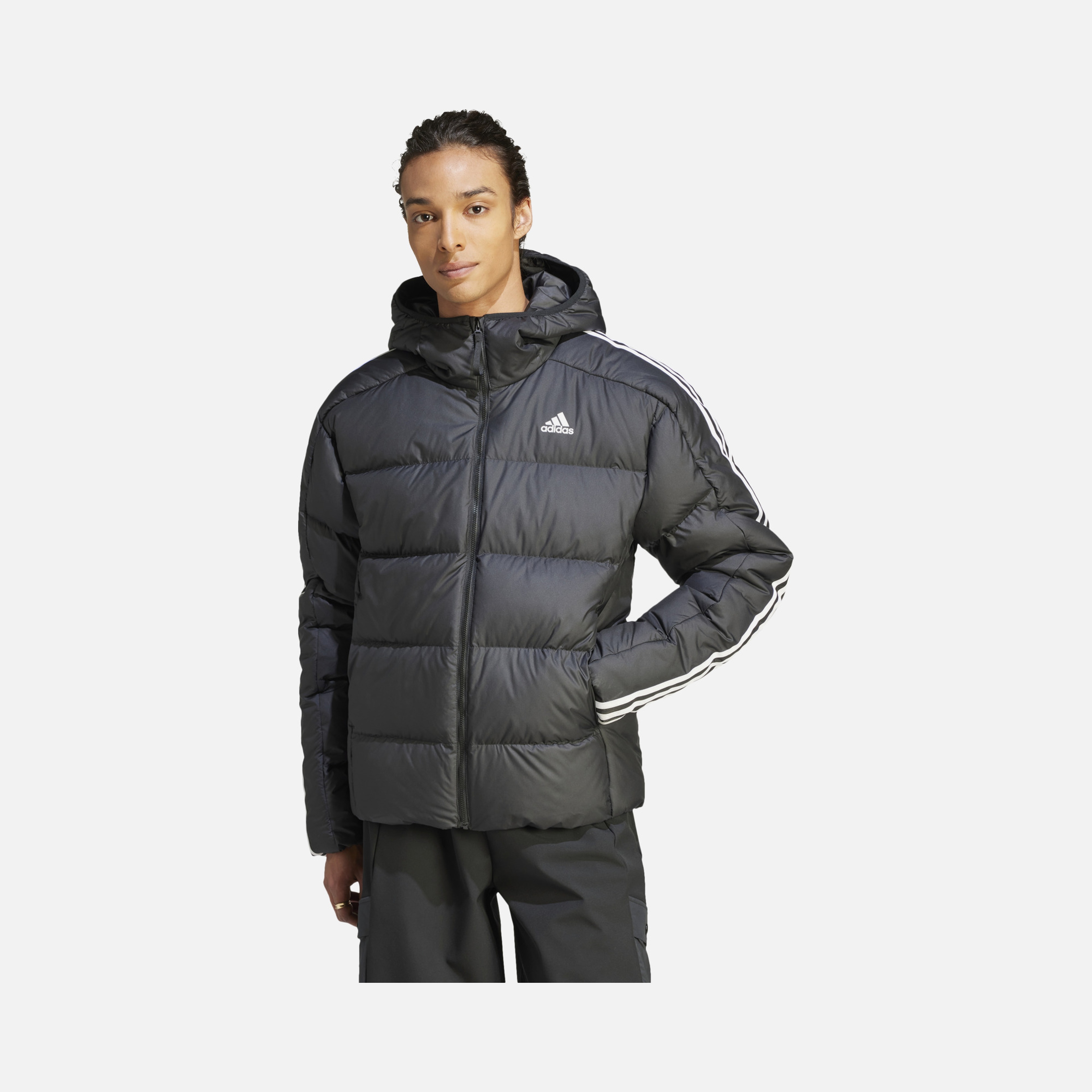 adidas Essentials Midweight Down 3-Stripes Full-Zip Hoodie Erkek Ceket