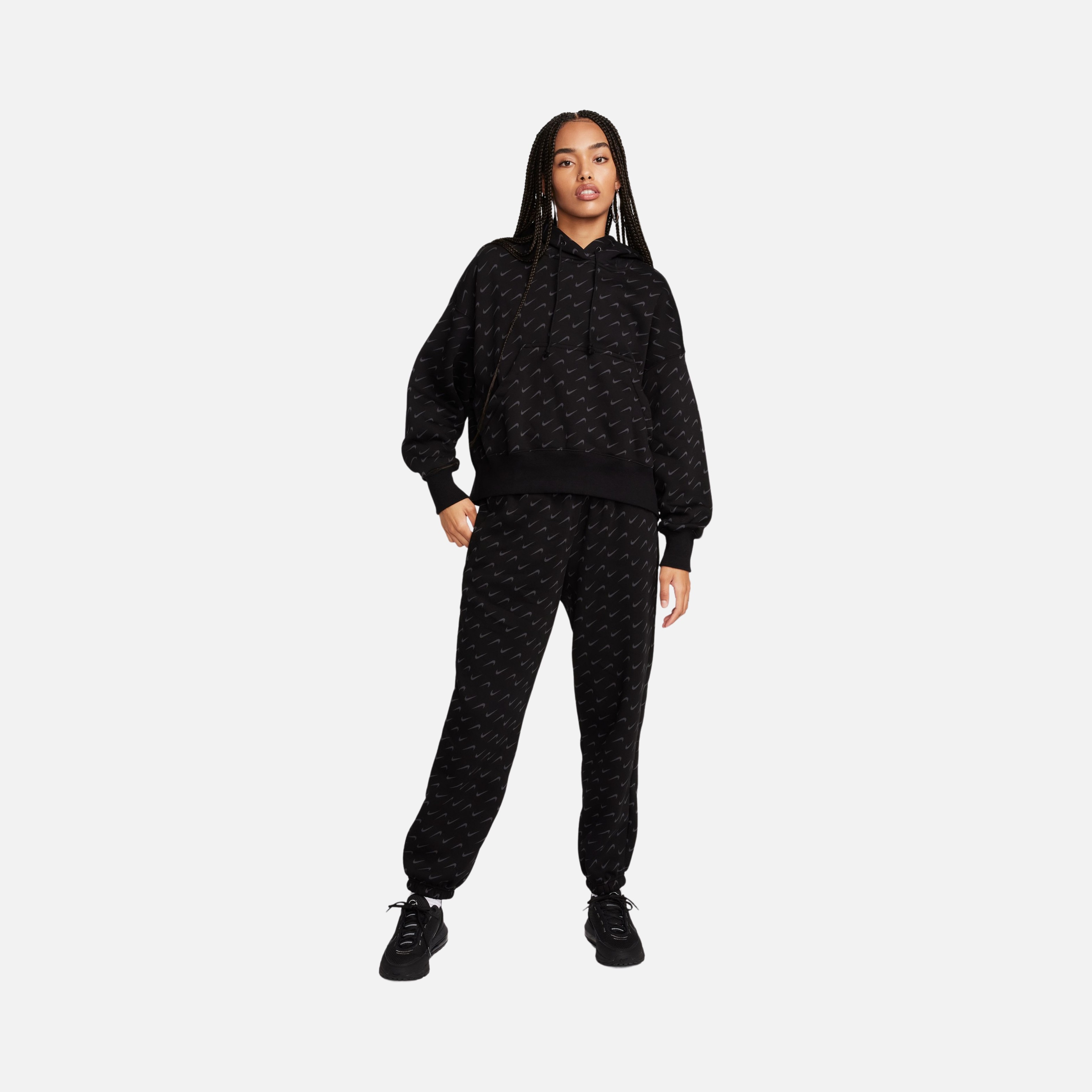 Nike Sportswear Phoenix Fleece Over-Oversized All-Over Print Pullover Hoodie Kadın Sweatshirt