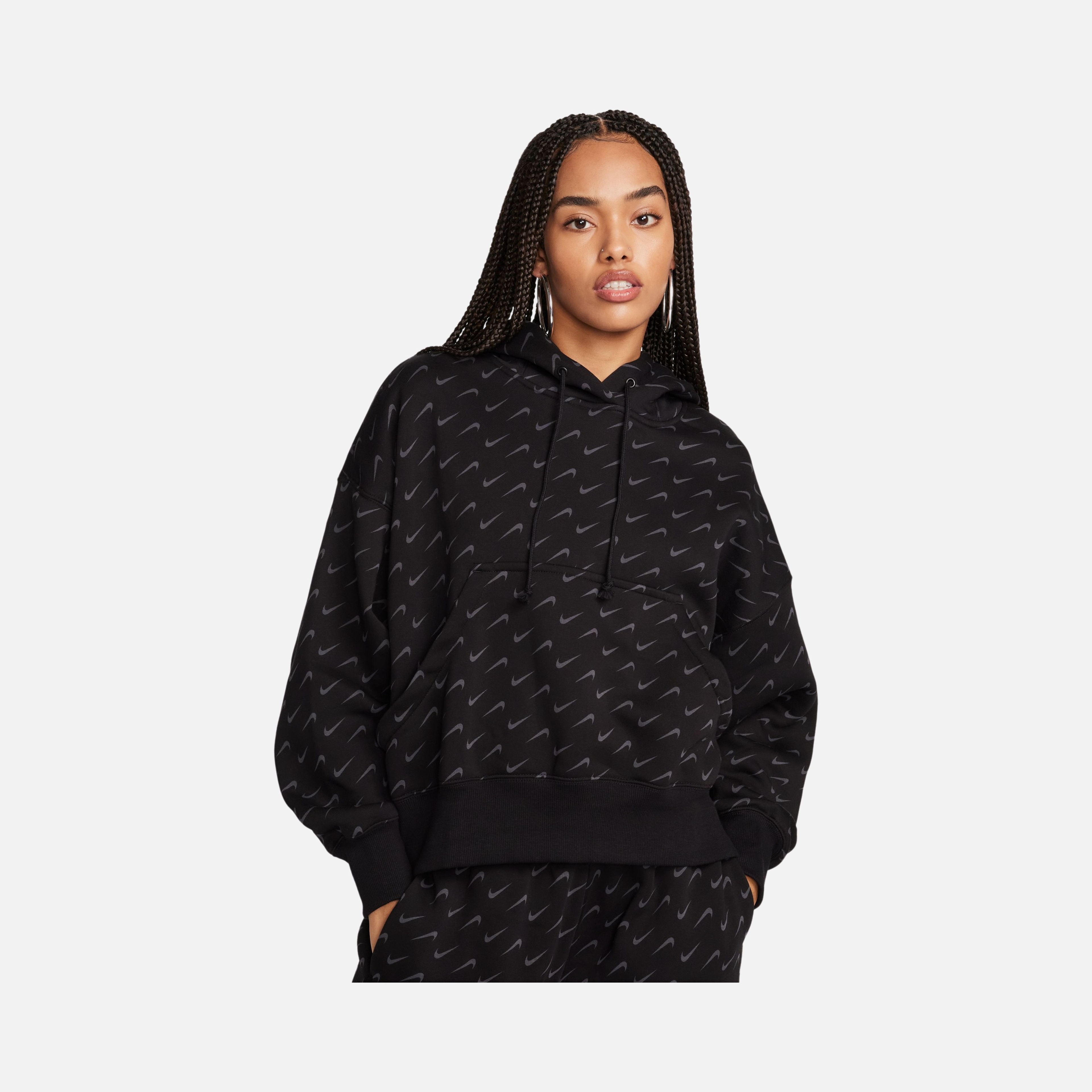 Nike Sportswear Phoenix Fleece Over-Oversized All-Over Print Pullover Hoodie Kadın Sweatshirt