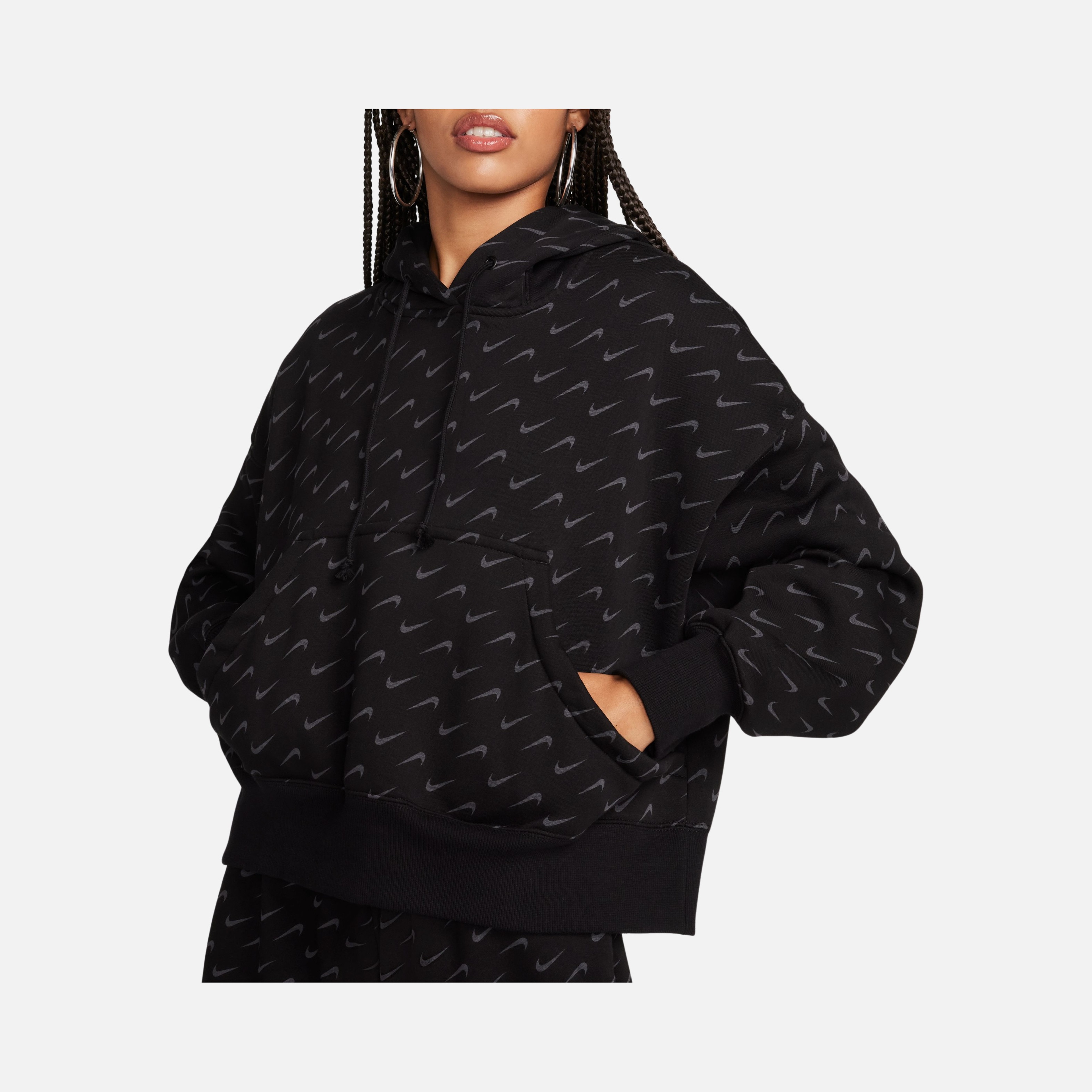 Nike Sportswear Phoenix Fleece Over-Oversized All-Over Print Pullover Hoodie Kadın Sweatshirt