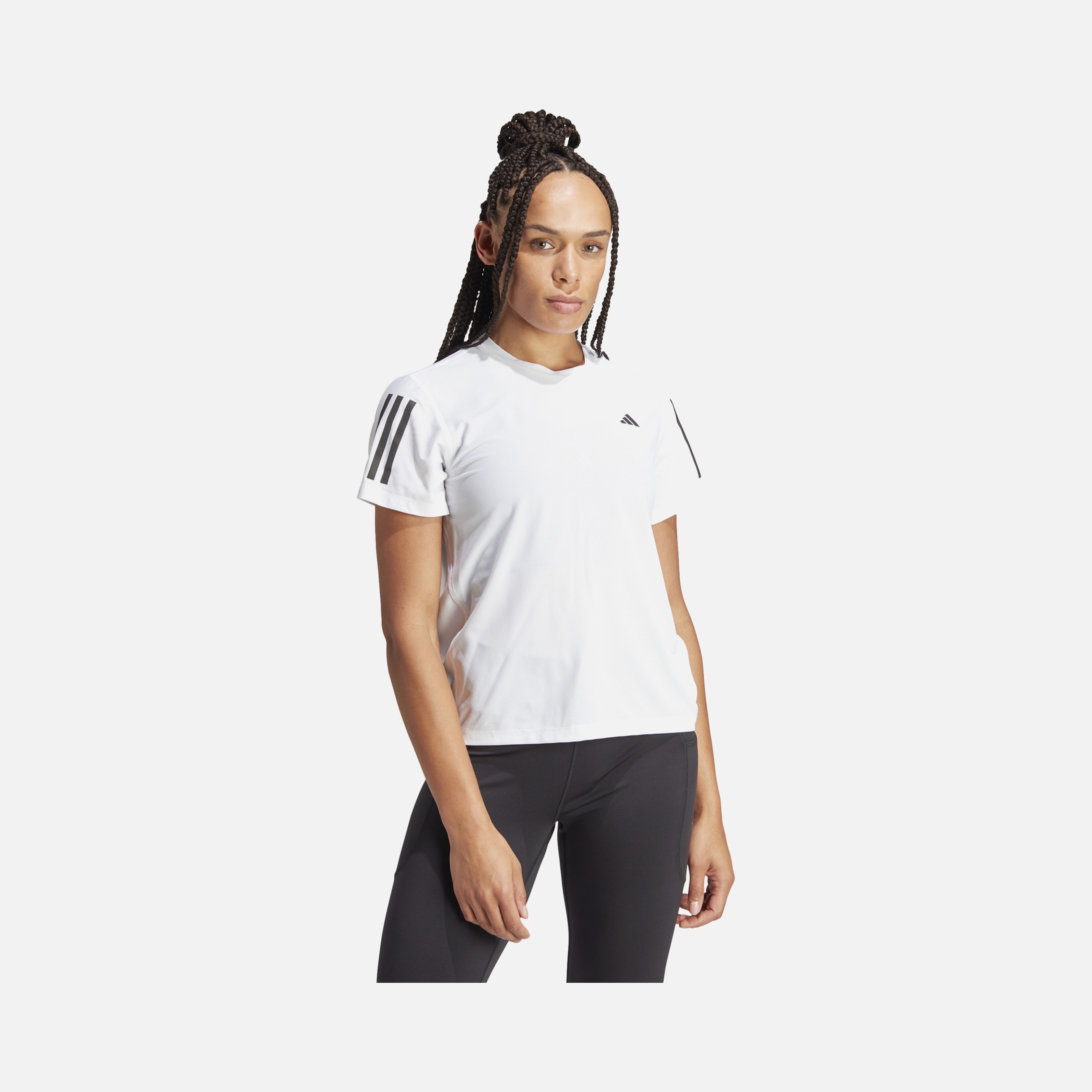 adidas AEROREADY Run Own The 3-Stripes Crew Neck Running Short-Sleeve Kadın Tişört