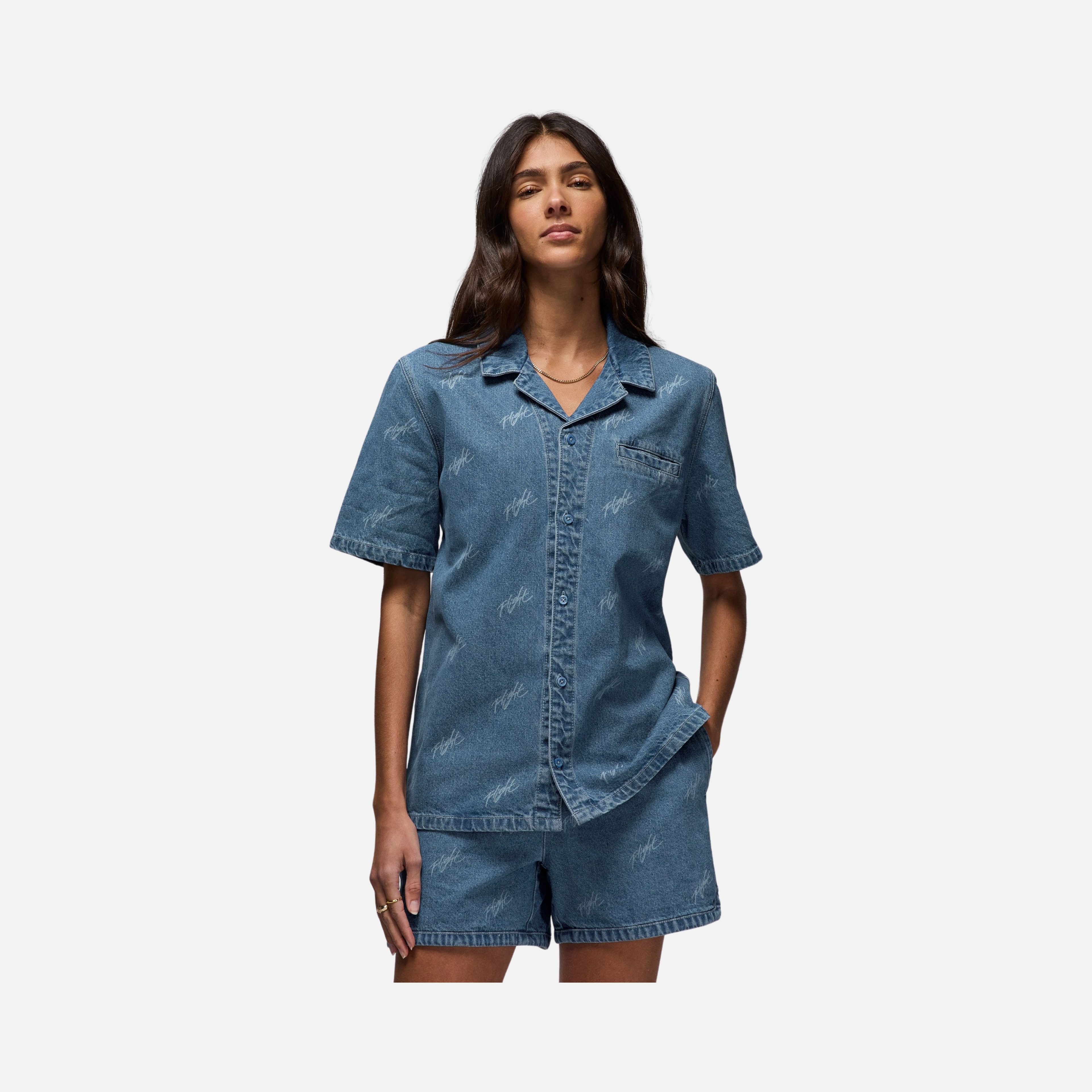 Nike Jordan Flight Graphics Woven Full-Buttoned Short-Sleeve Kadın Gömlek