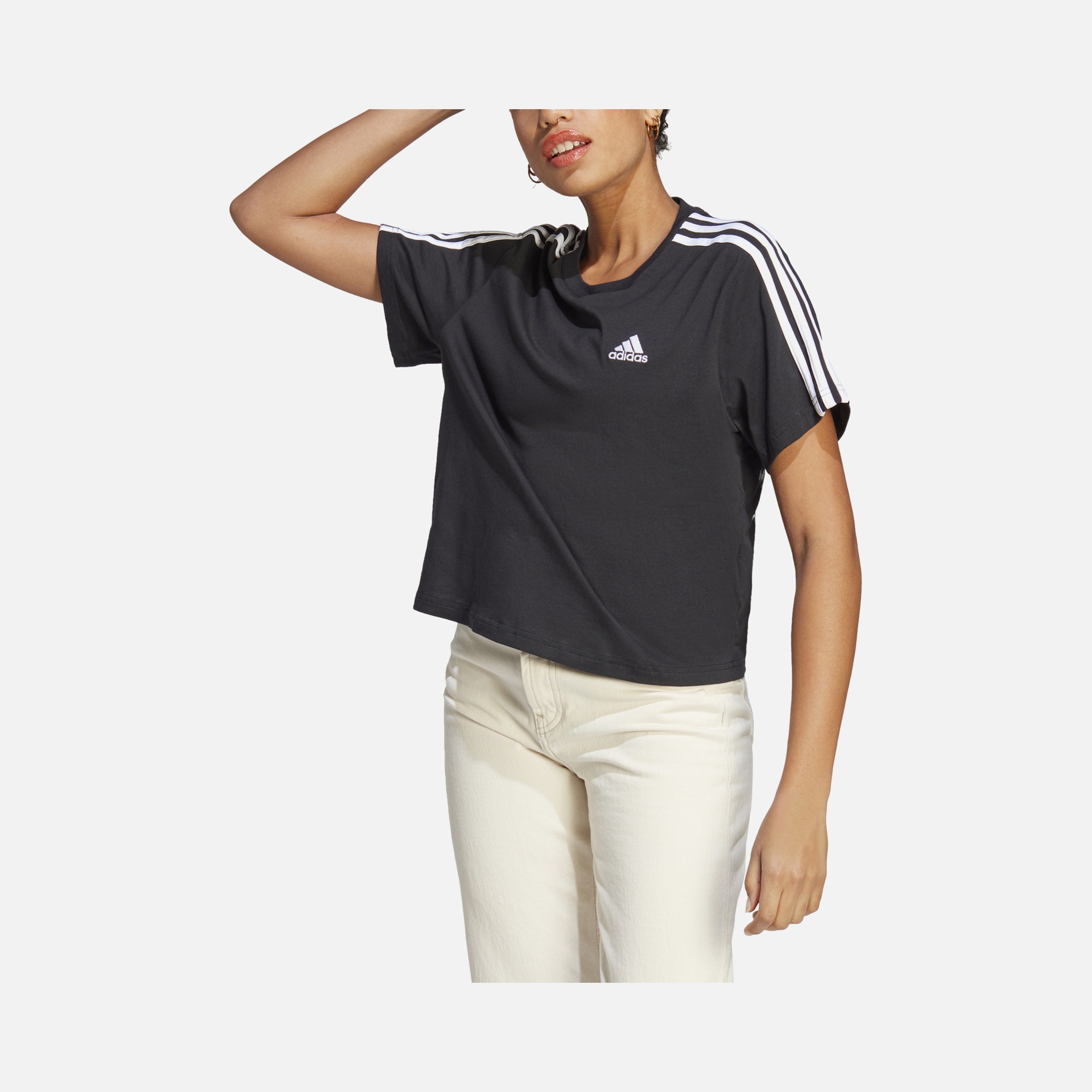 adidas Essentials 3-Stripes Single Jersey Crop Kadın Tişört
