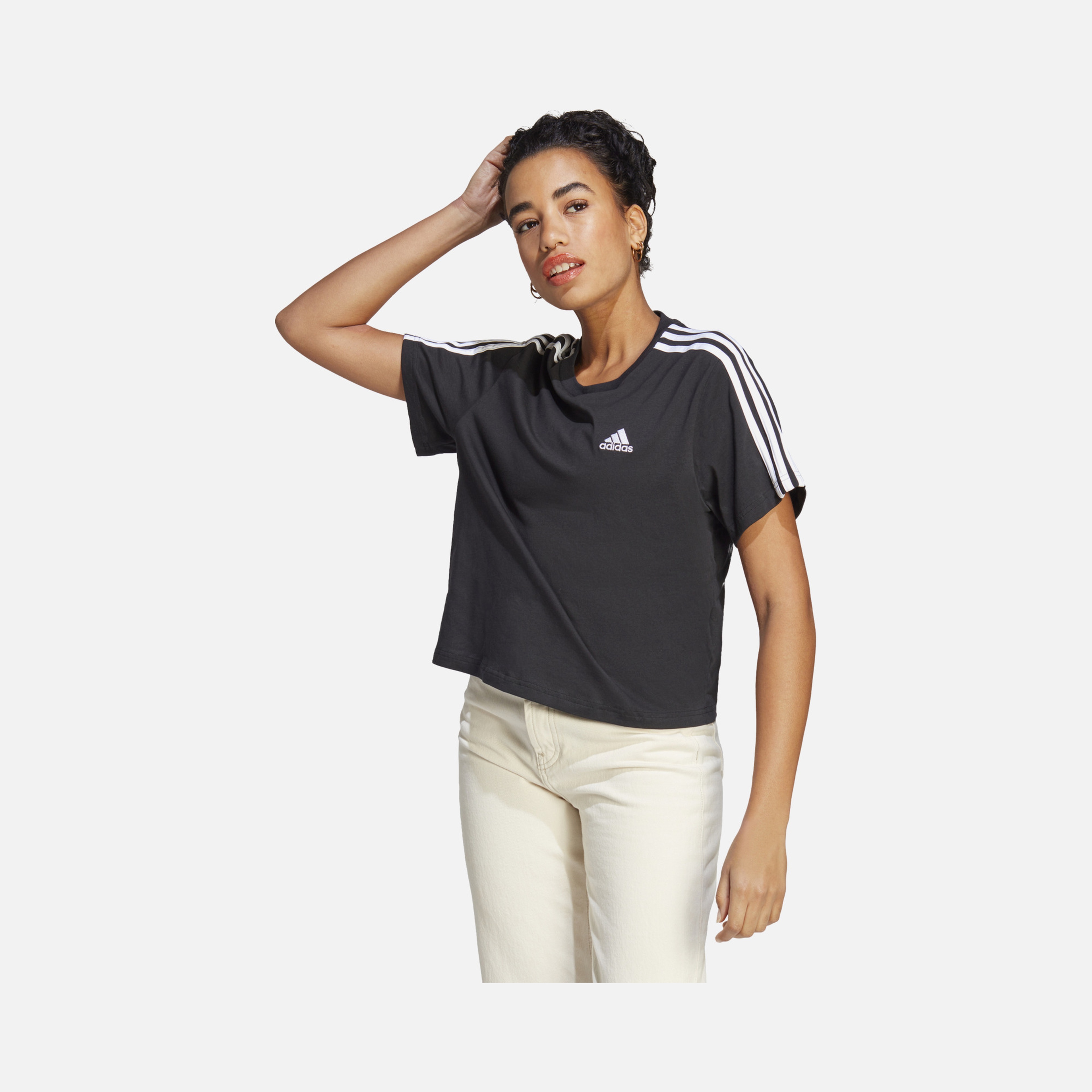 adidas Essentials 3-Stripes Single Jersey Crop Kadın Tişört