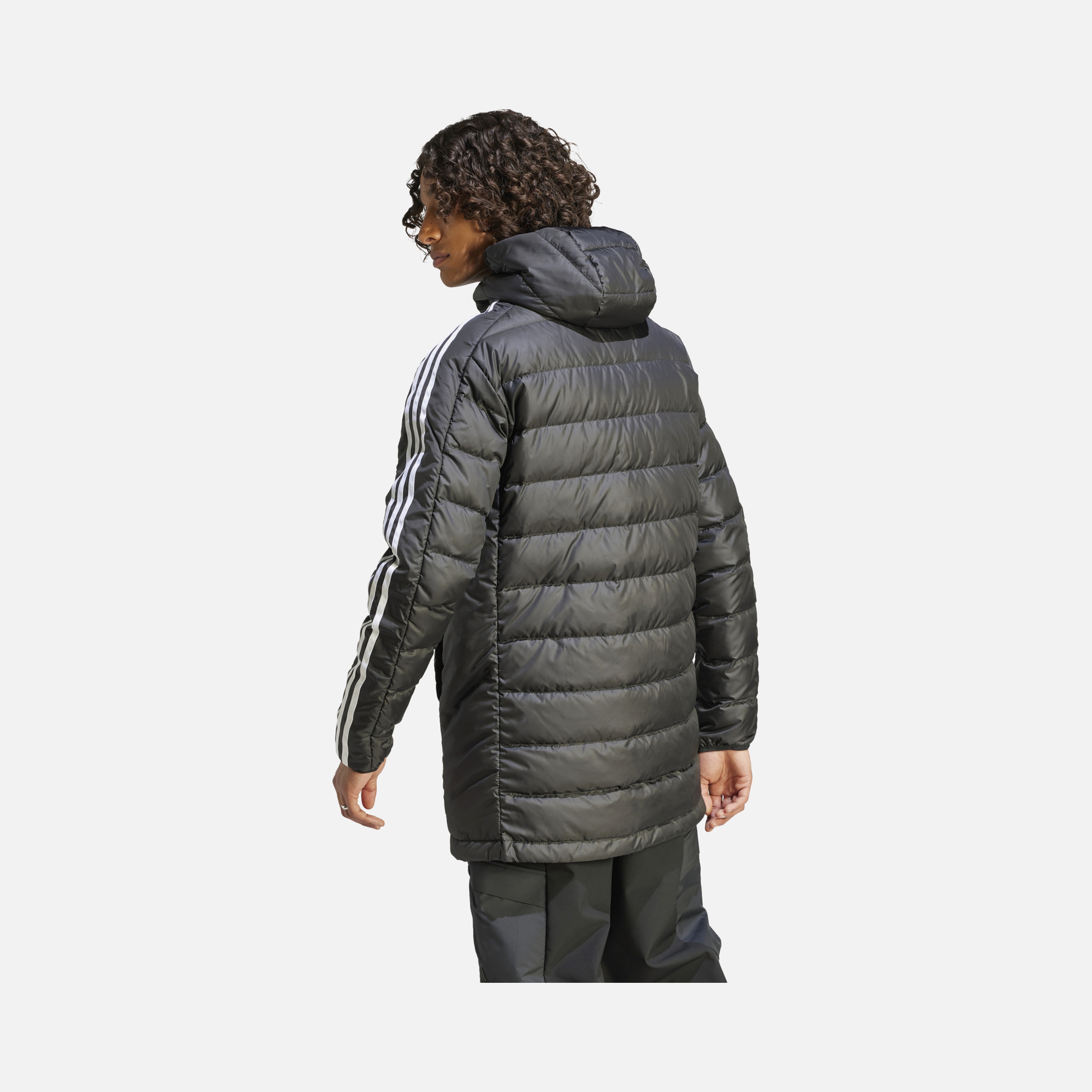 adidas Essentials 3-Stripes Light Down Full-Zip Hoodie Erkek Parka