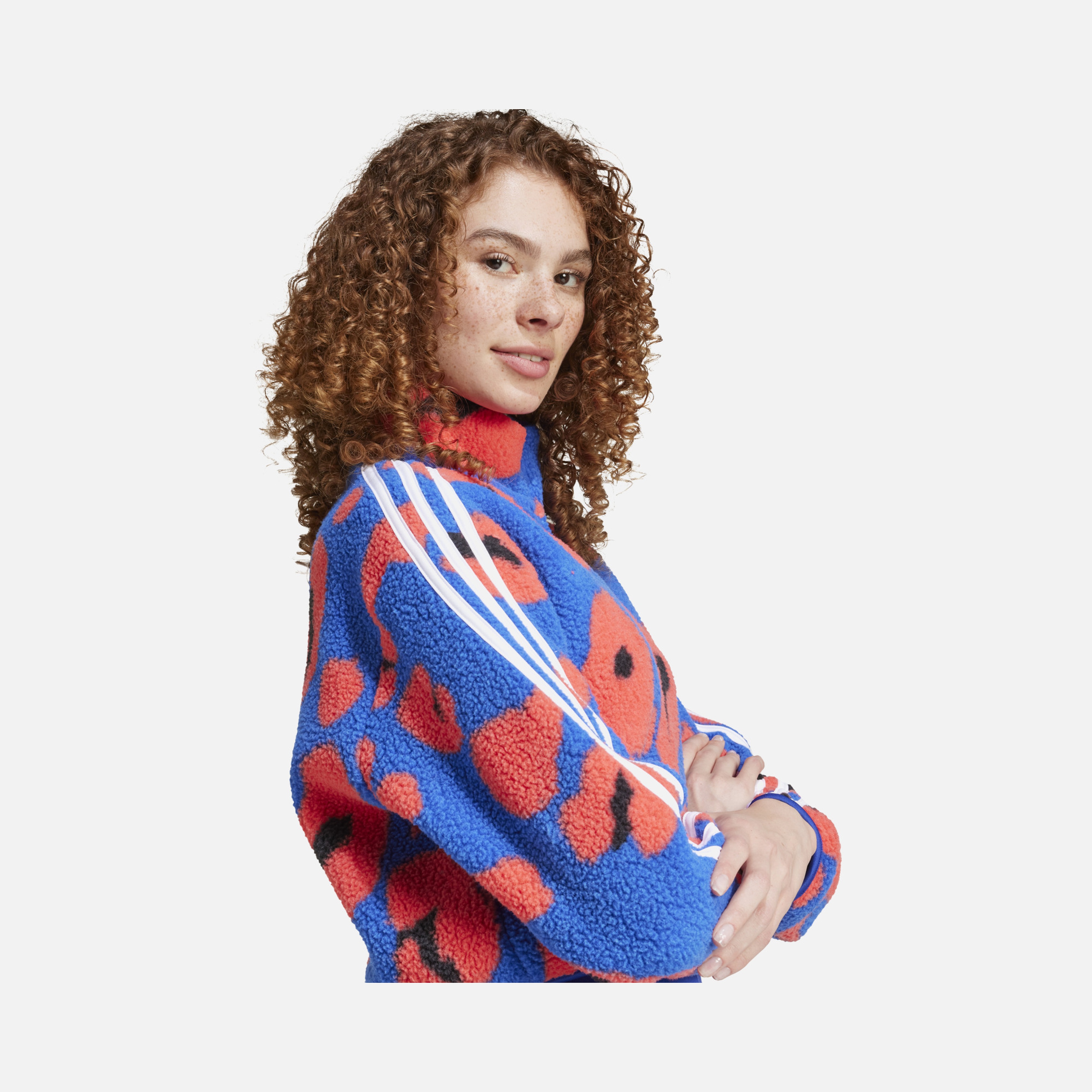 adidas Essentials 3-Stripes Animal Print High Pile Cropped 1/4 Zip