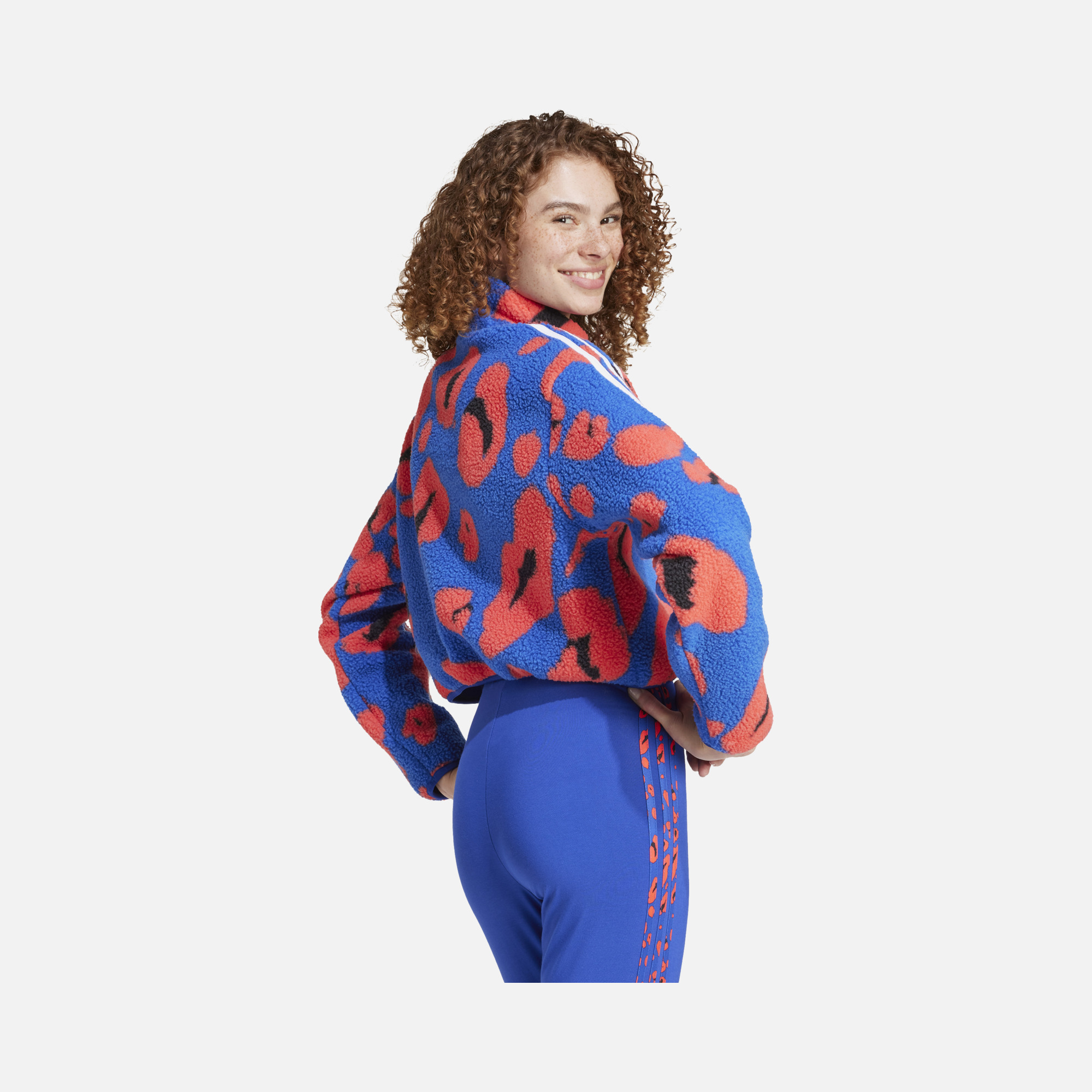 adidas Essentials 3-Stripes Animal Print High Pile Cropped 1/4 Zip