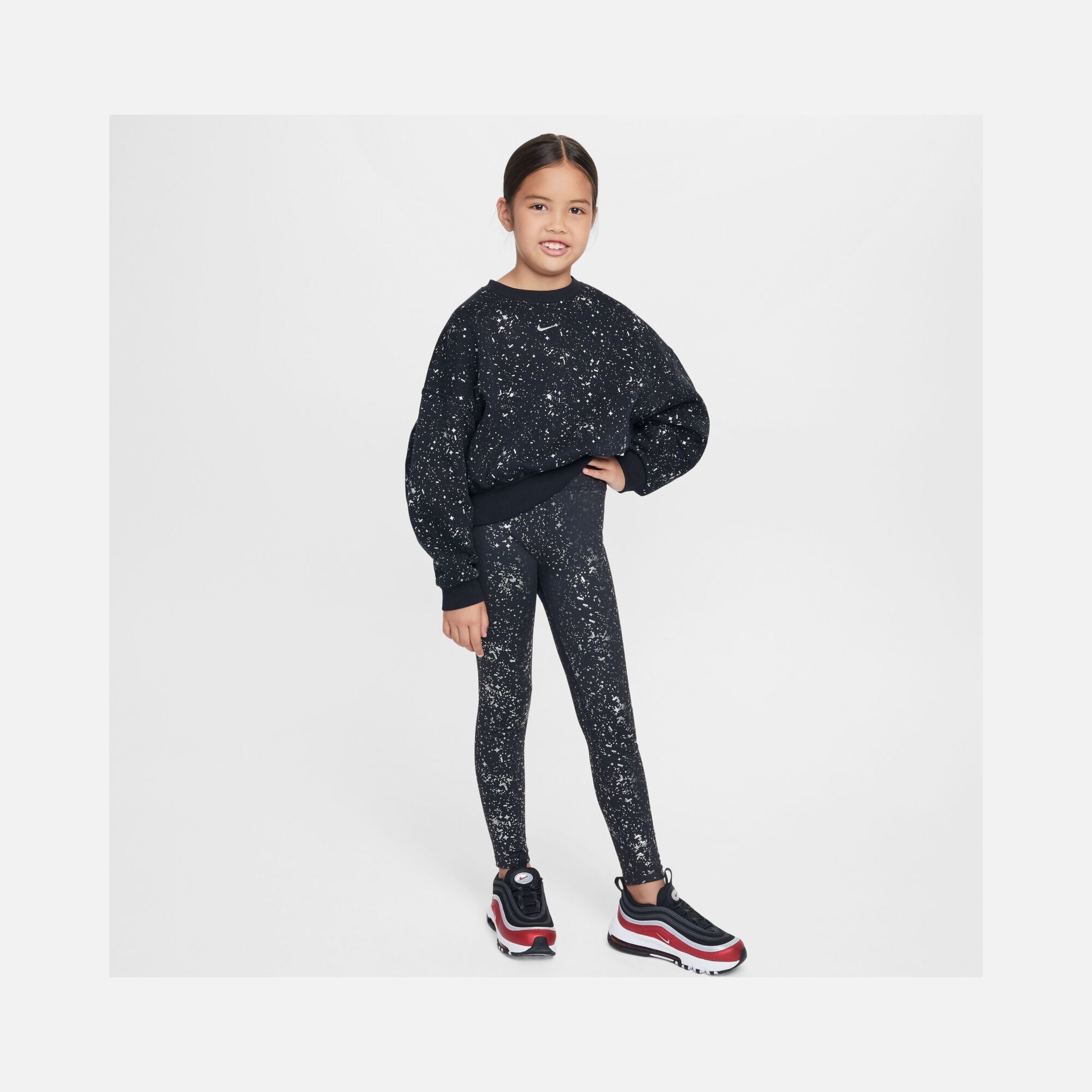 Nike Sportswear Club Fleece Boxy Crew ''Shine Print Detail'' (Girls') Çocuk Sweatshirt