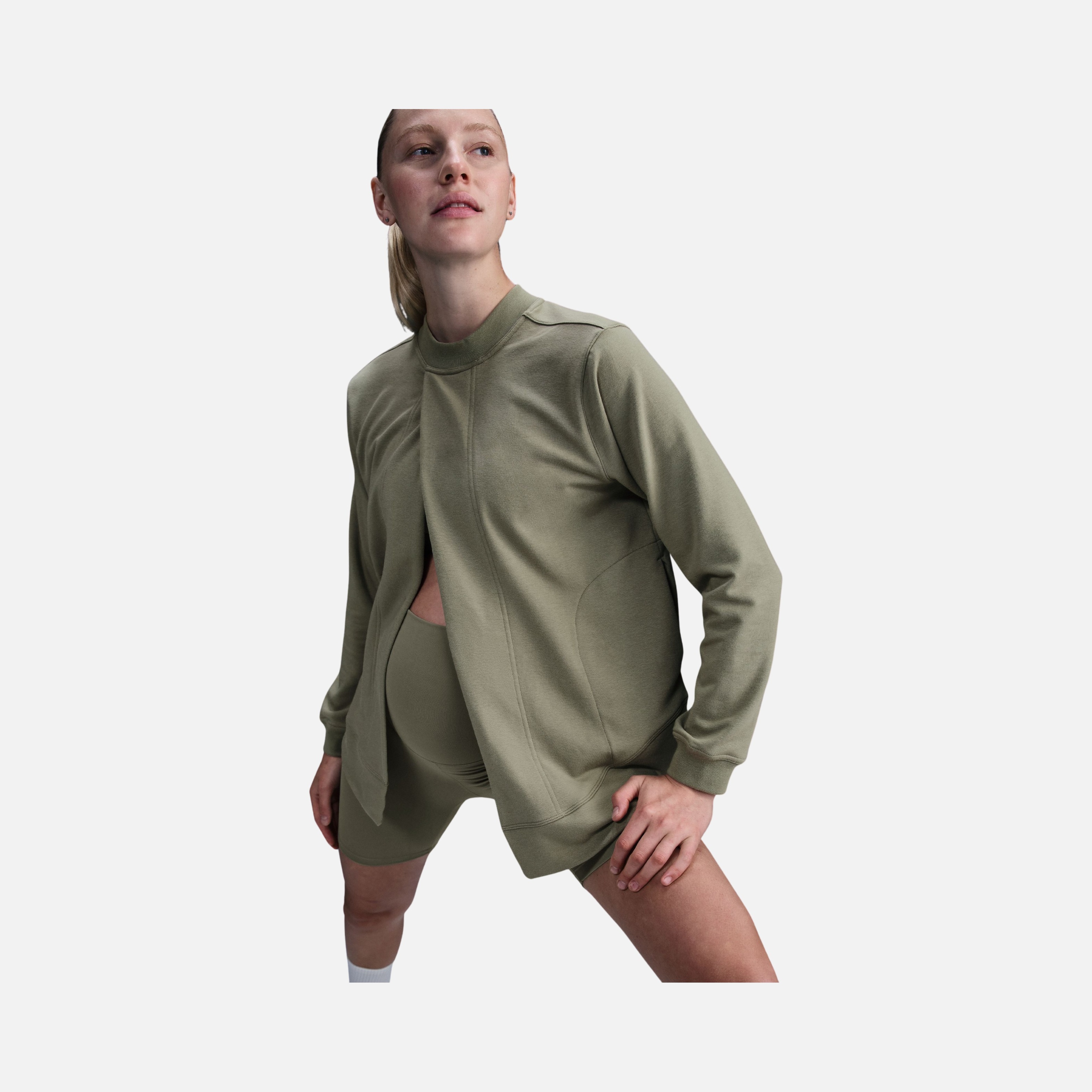 Nike One Reversible French Terry Pullover Full Length Slit Long-Sleeve Training (Maternity) Kadın Tişört