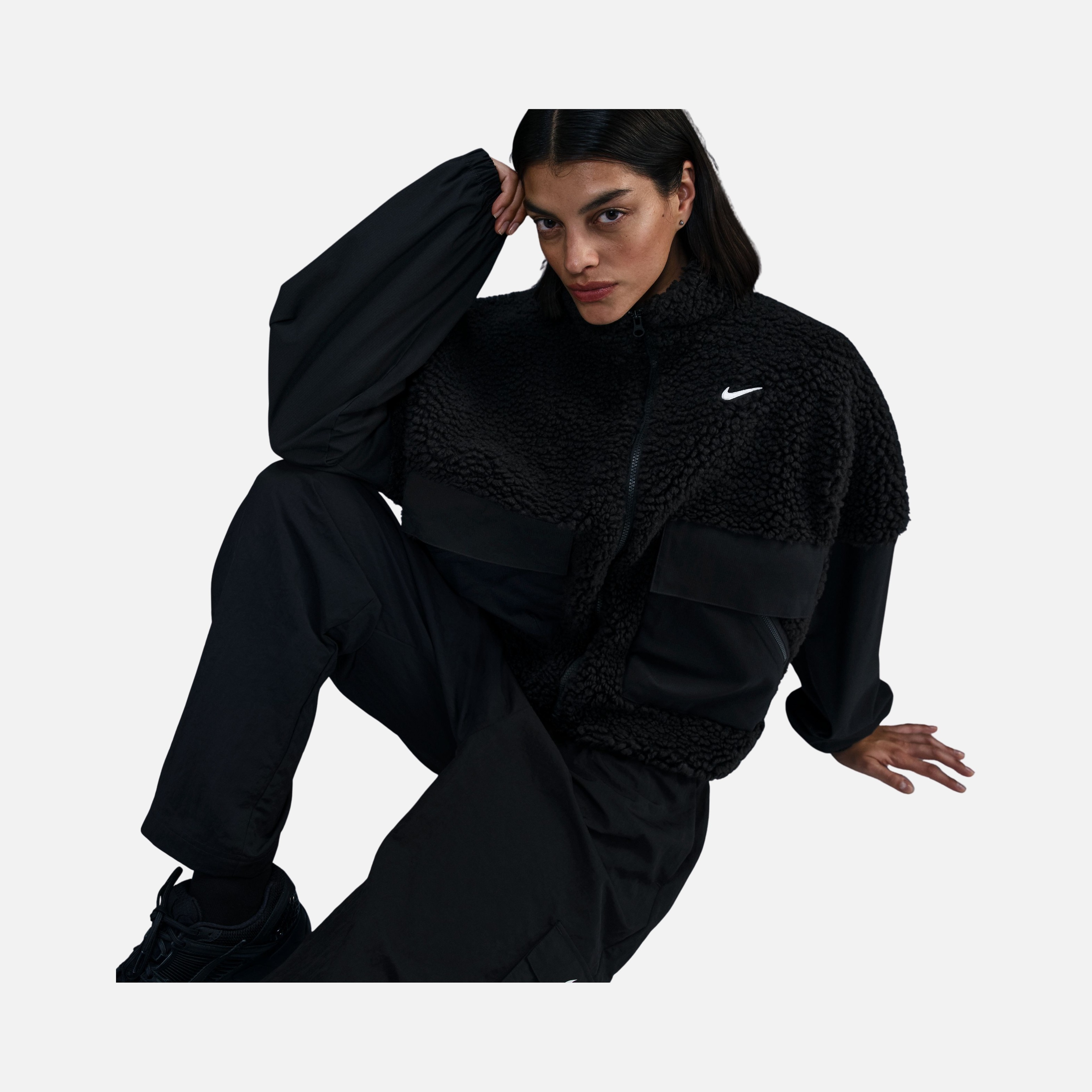 Nike ワークジャケット 3XL ブラック Nike Sportswear Essential Cozy Oversized Faux Fur and Ripstop