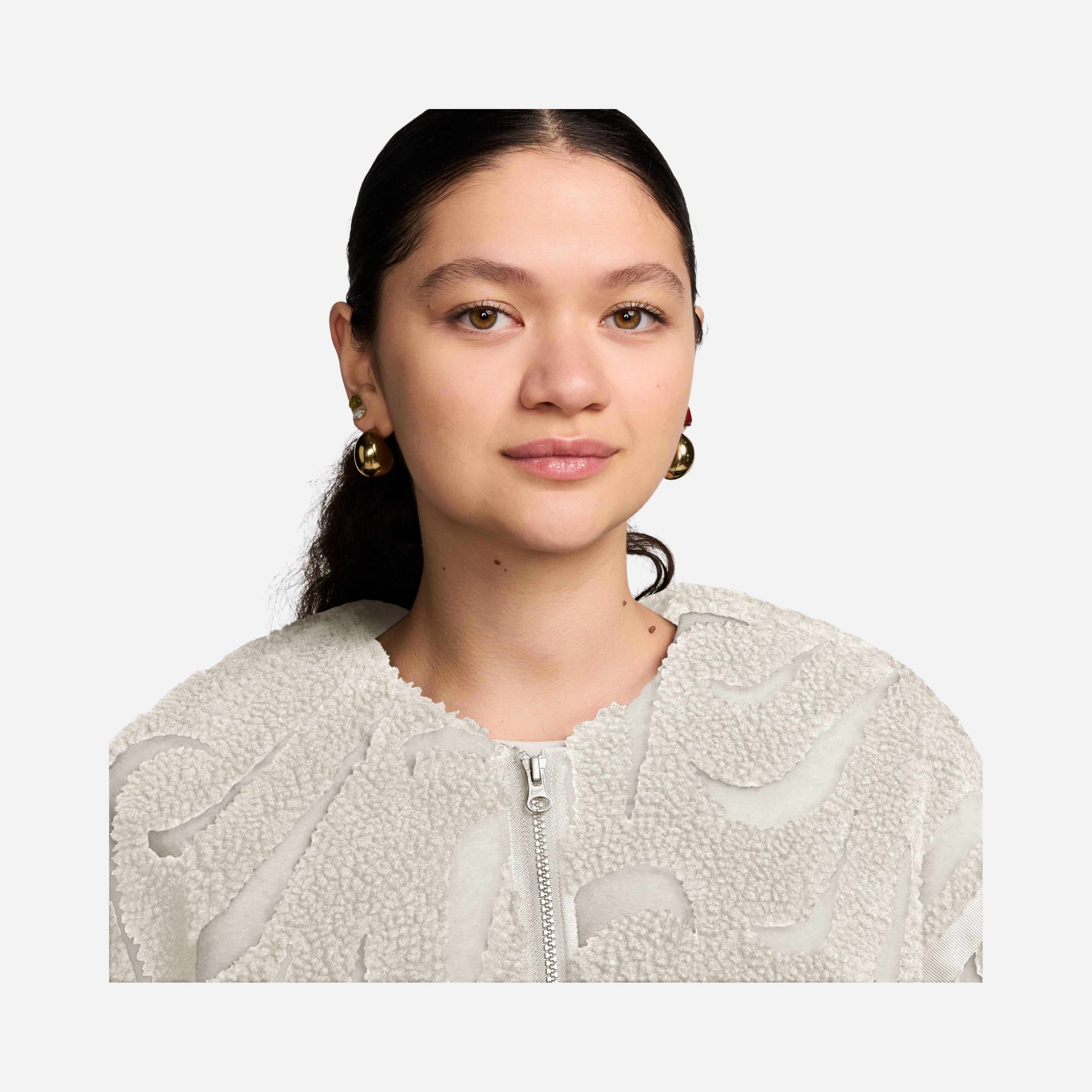 Nike Sportswear Cozy Long-Haired All-Over Swoosh Logo Lined Loose Full-Zip Kadın Ceket