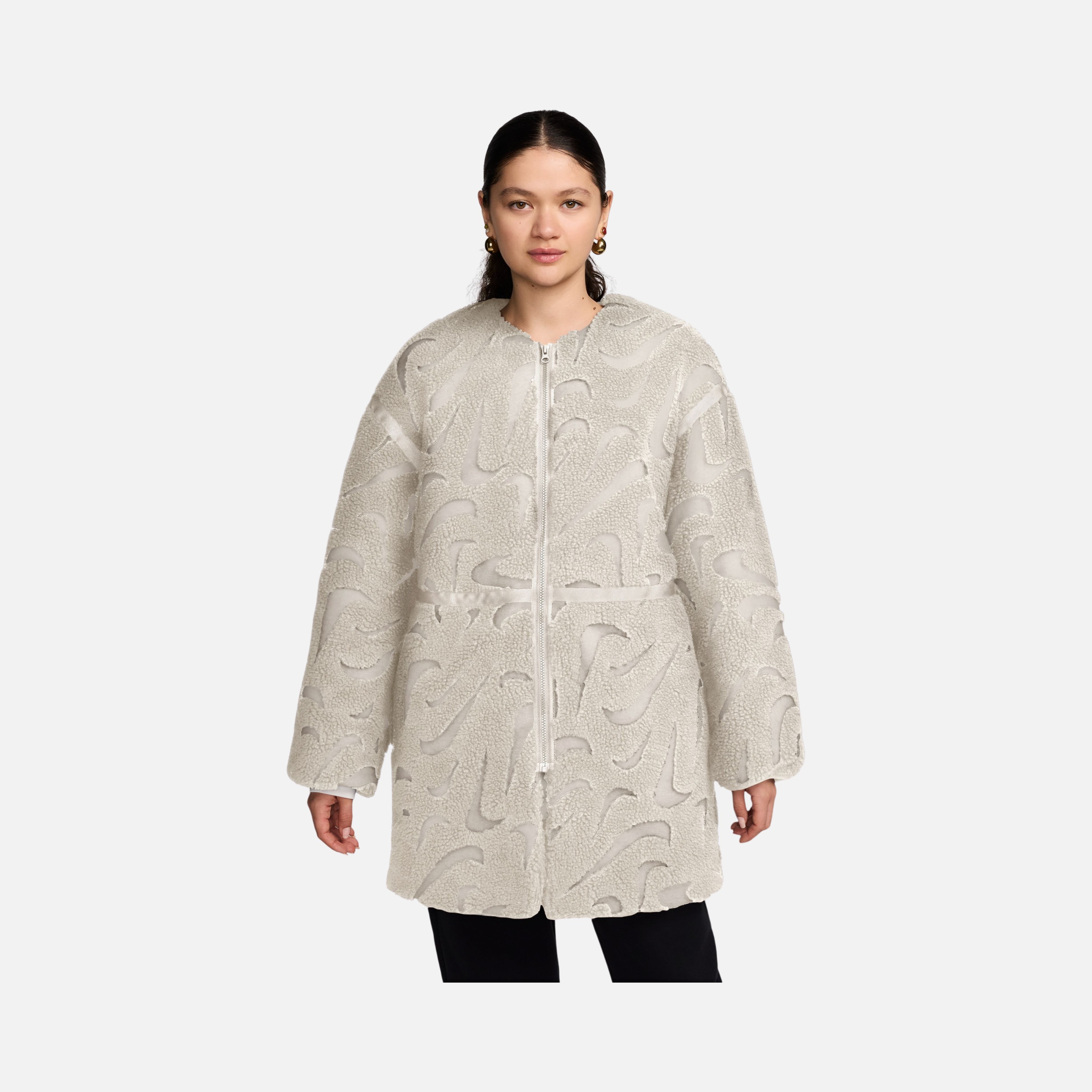 Nike Sportswear Cozy Long-Haired All-Over Swoosh Logo Lined Loose Full-Zip Kadın Ceket