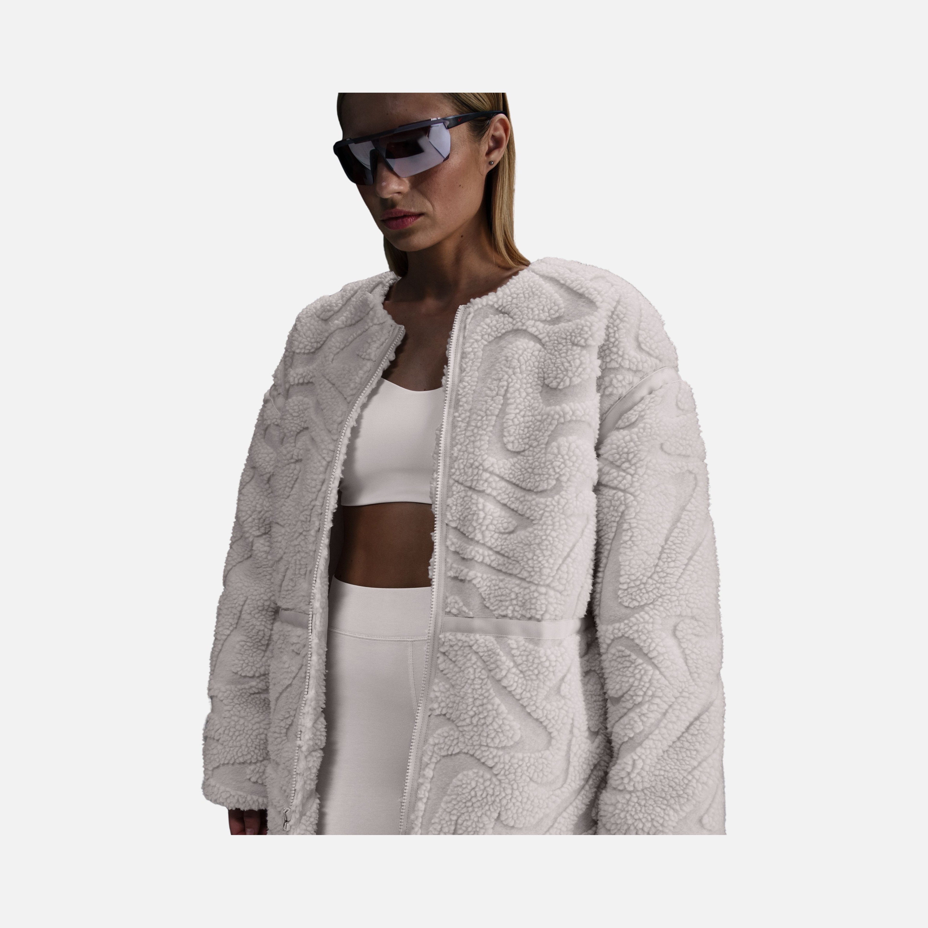 Nike Sportswear Cozy Long-Haired All-Over Swoosh Logo Lined Loose Full-Zip Kadın Ceket