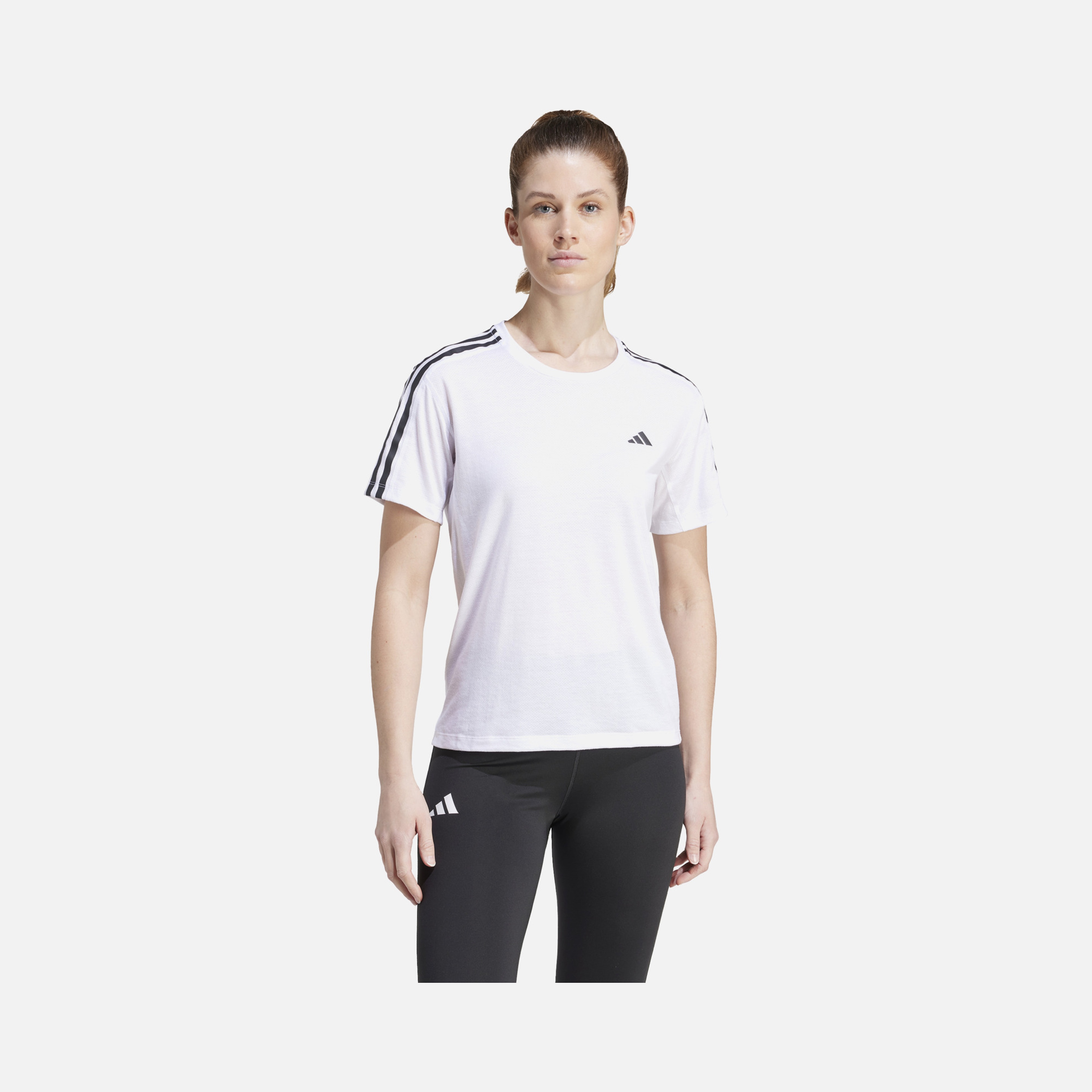 adidas AEROREADY Own the Run 3-Stripes Running Short-Sleeve Kadın Tişört