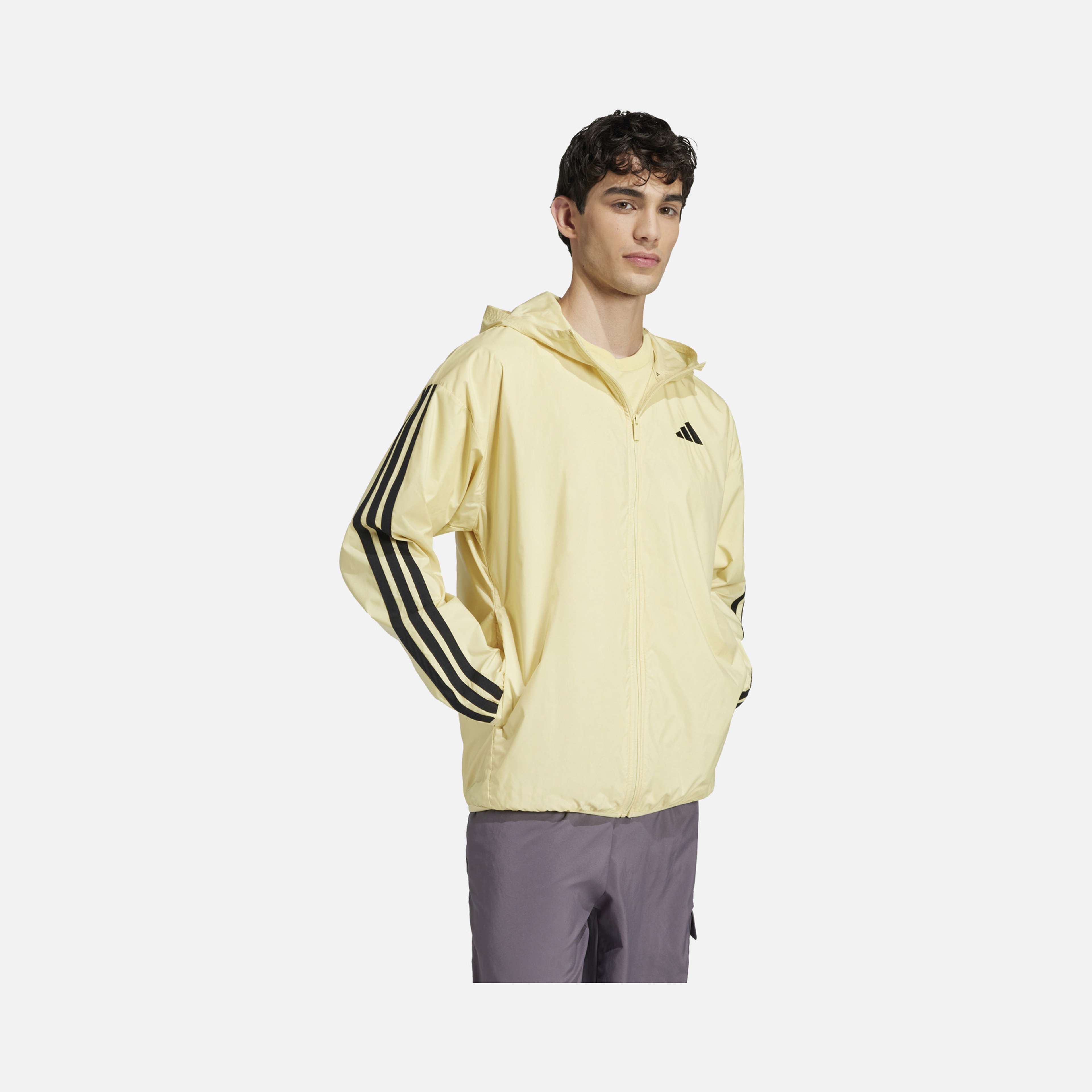 adidas Essentials 3-Stripes Windbreaker Full-Zip Adjustable Hooded Erkek Ceket