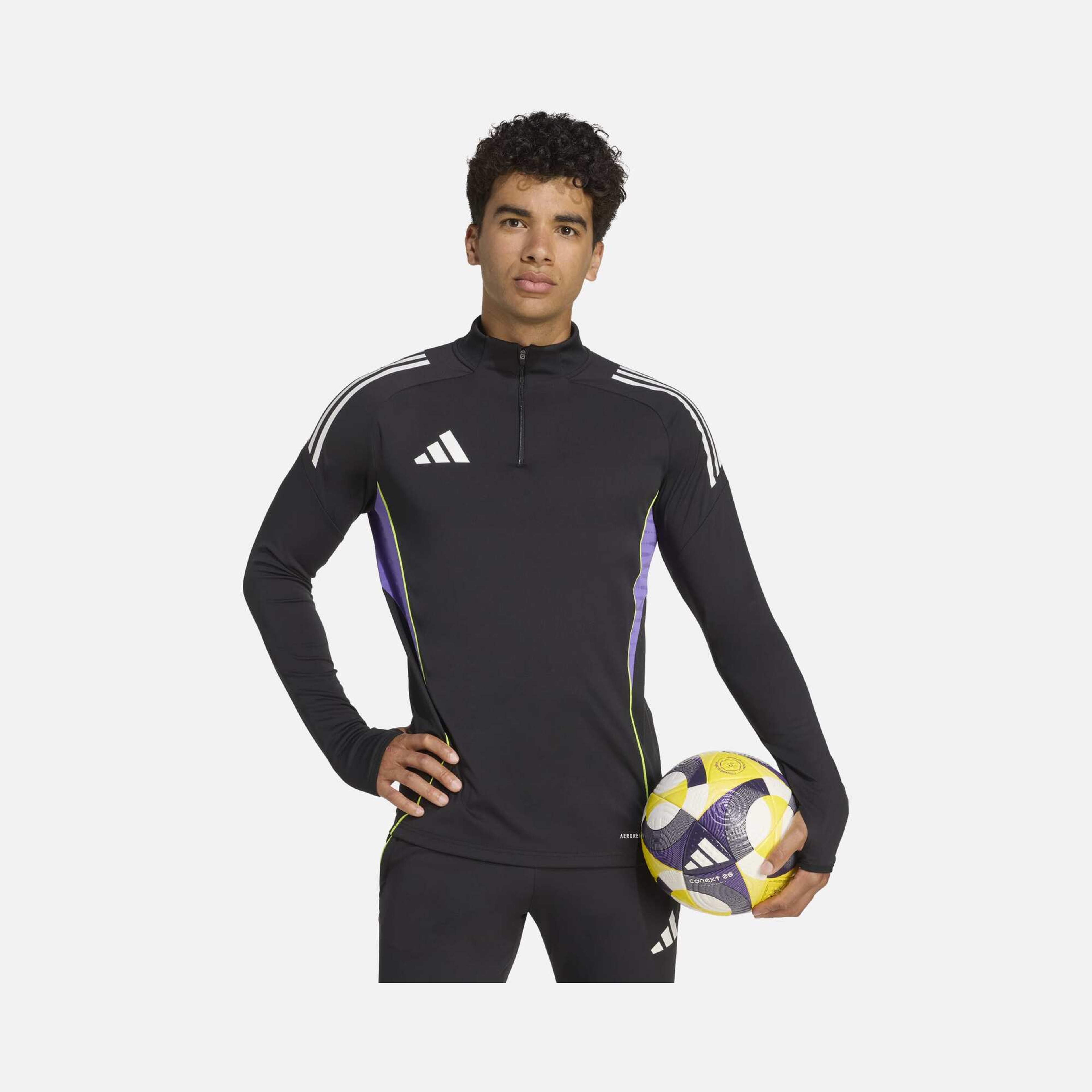 adidas AEROREADY Tiro25 Club Training 3-Stripes 1/4 Zip Long-Sleeve Erkek Tişört
