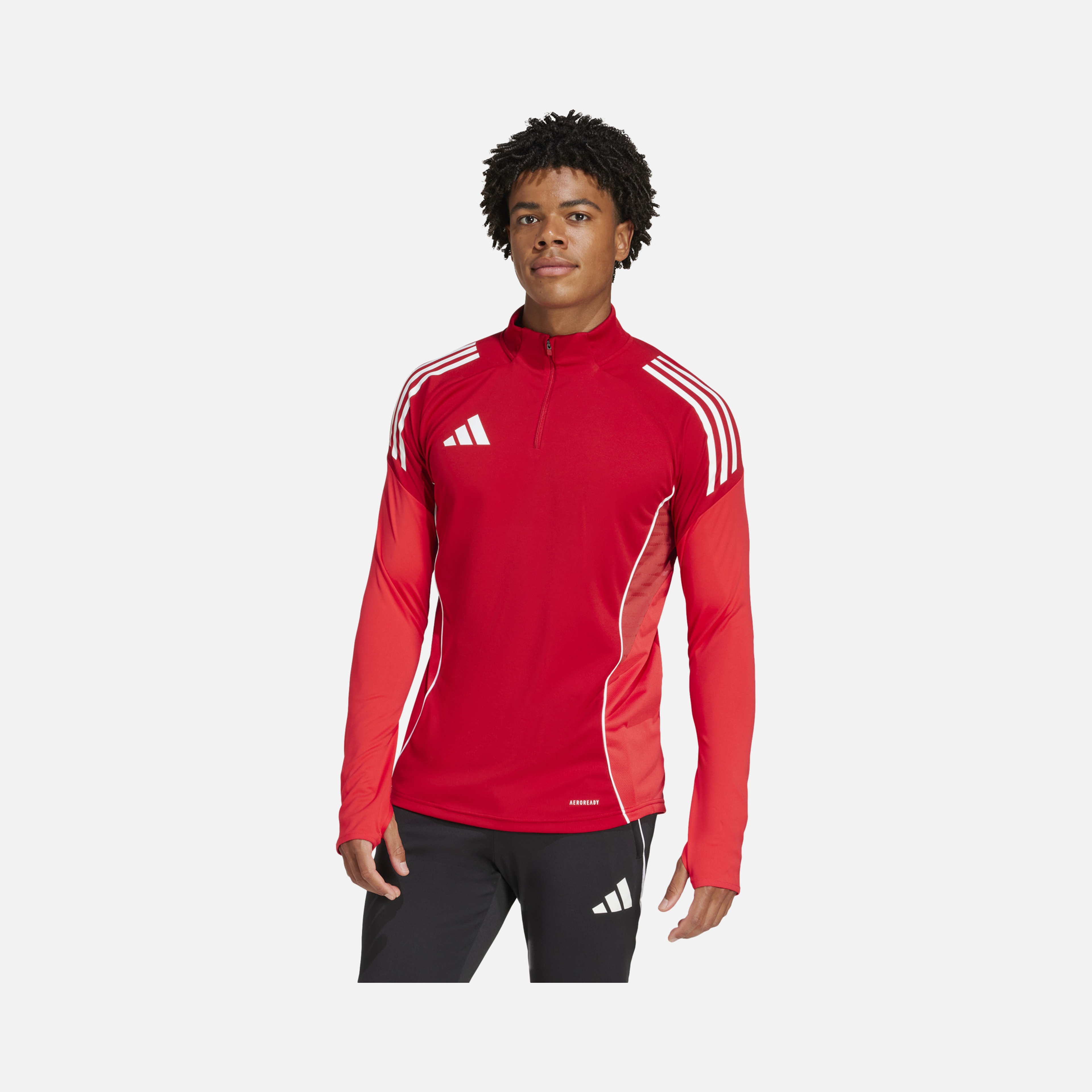adidas AEROREADY Tiro25 Club Training 3-Stripes 1/4 Zip Long-Sleeve Erkek Tişört
