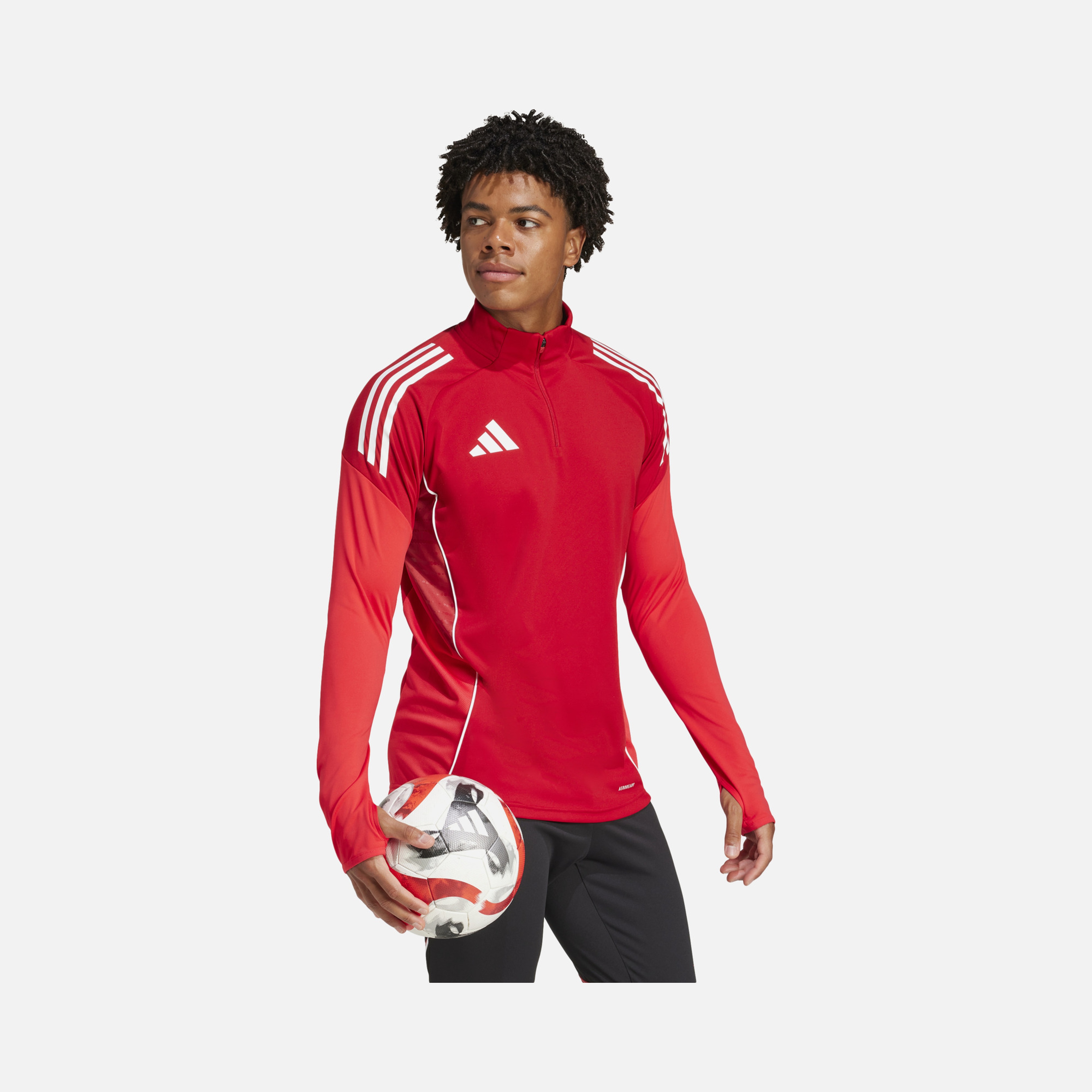 adidas AEROREADY Tiro25 Club Training 3-Stripes 1/4 Zip Long-Sleeve Erkek Tişört