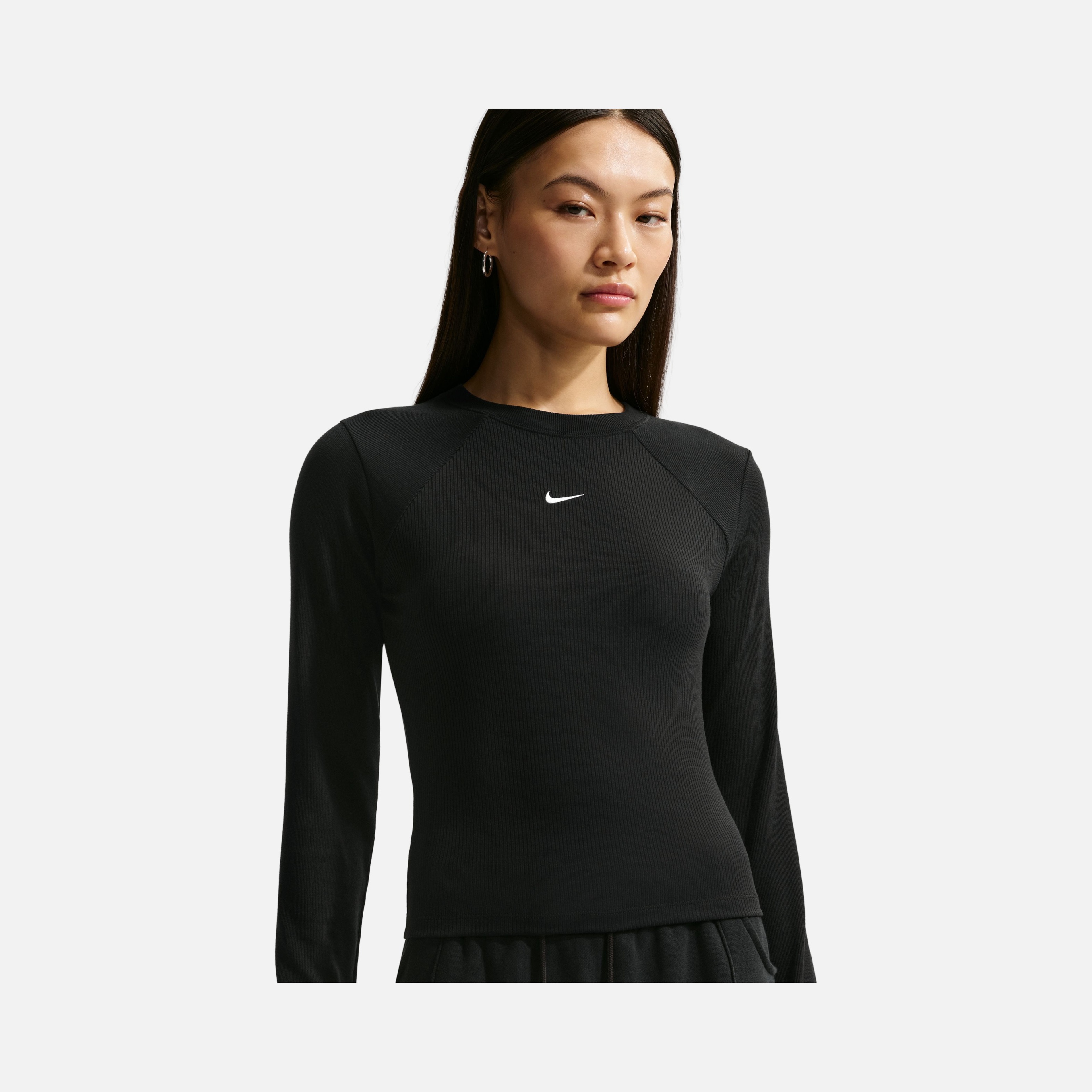Nike W Nsw Chill Knit Rib Ls Top Kadın Uzun Kollu Tişört